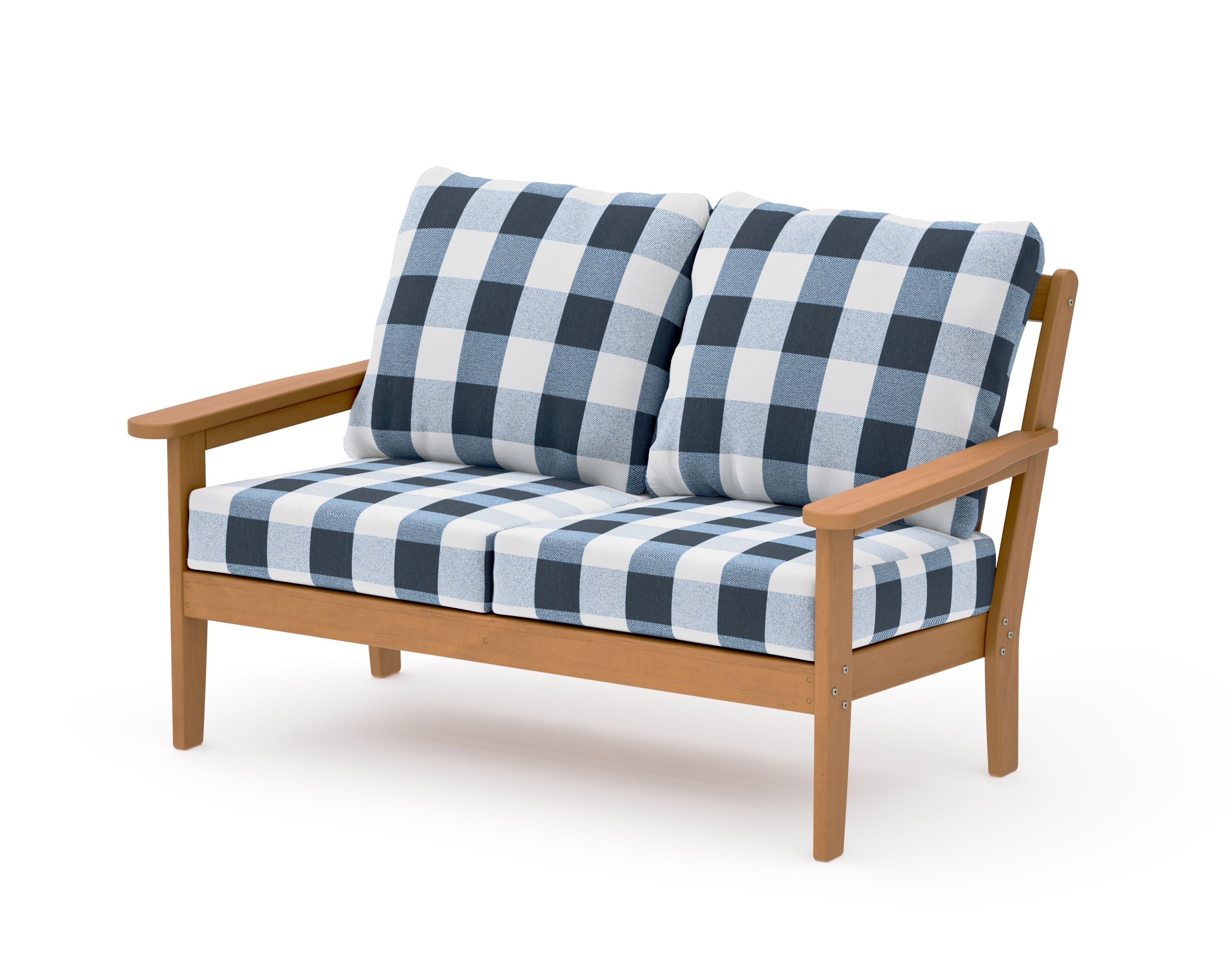Cottage Deep Seating Loveseat in Natural / Buffalo Plaid Marine Indigo