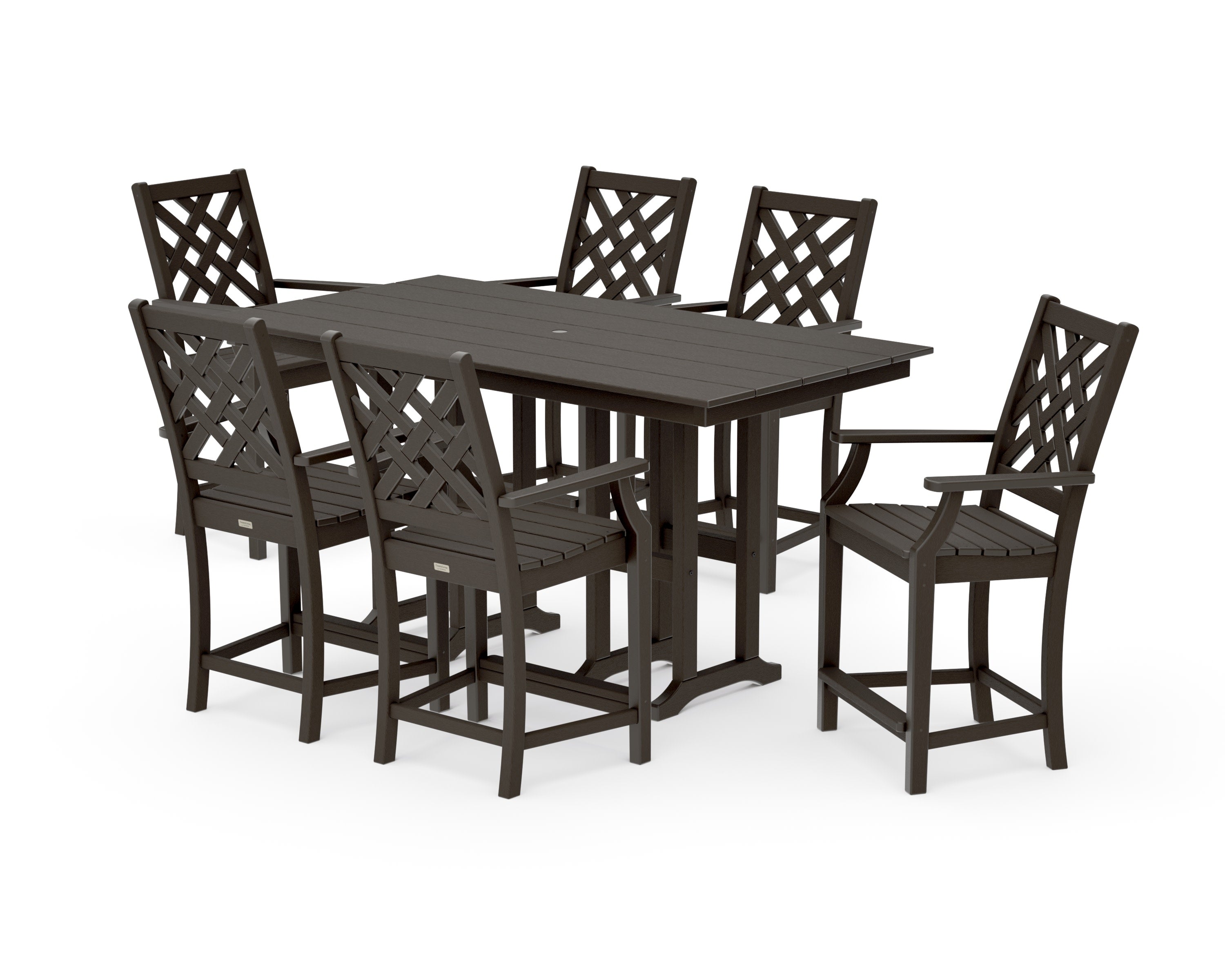 Wovendale Arm Chair 7-Piece Farmhouse Counter Set in Vintage Coffee