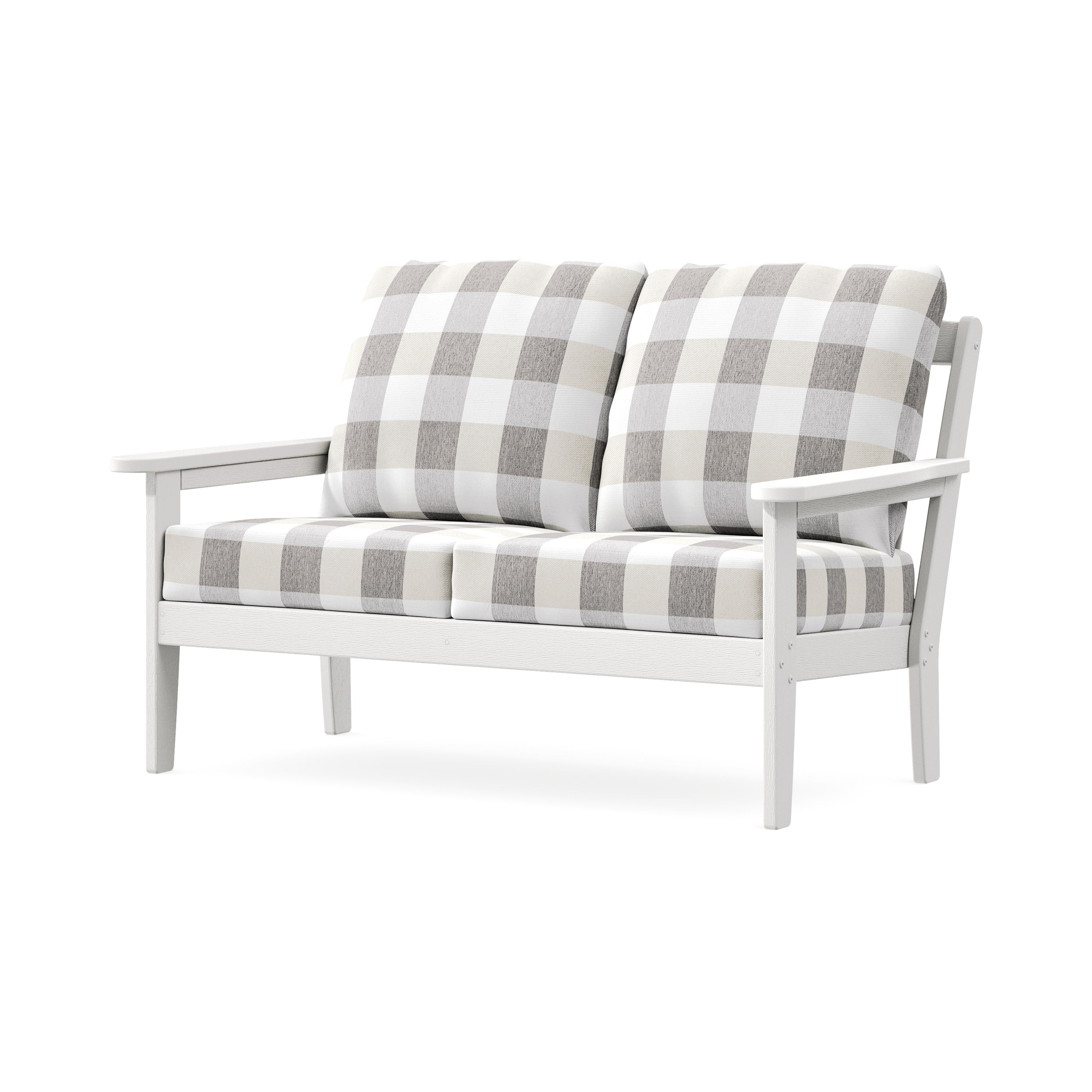 Cottage Deep Seating Loveseat in Vintage White / Buffalo Plaid Grey Mist