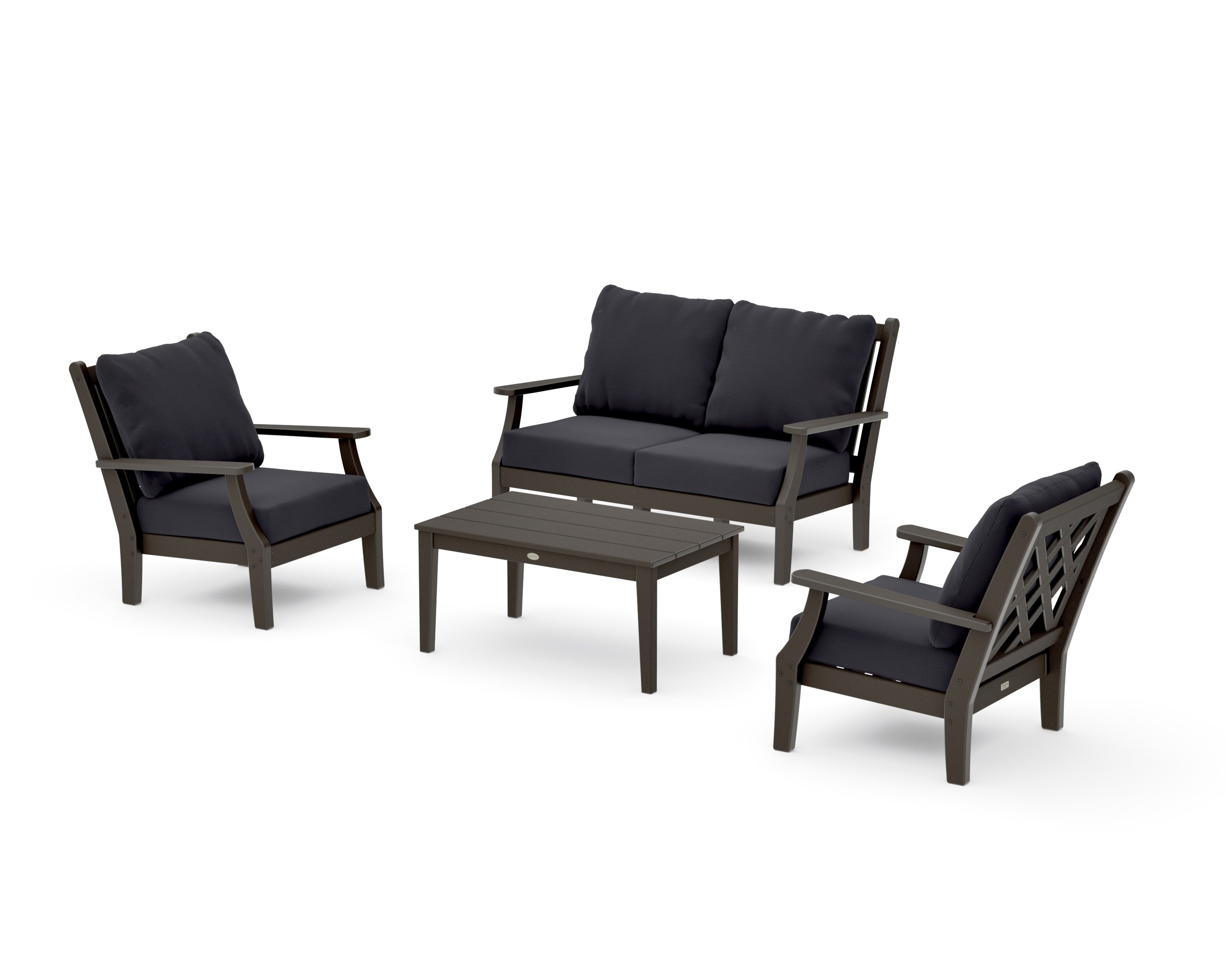 Wovendale 4-Piece Deep Seating Set with Loveseat in Vintage Coffee / Midnight Linen