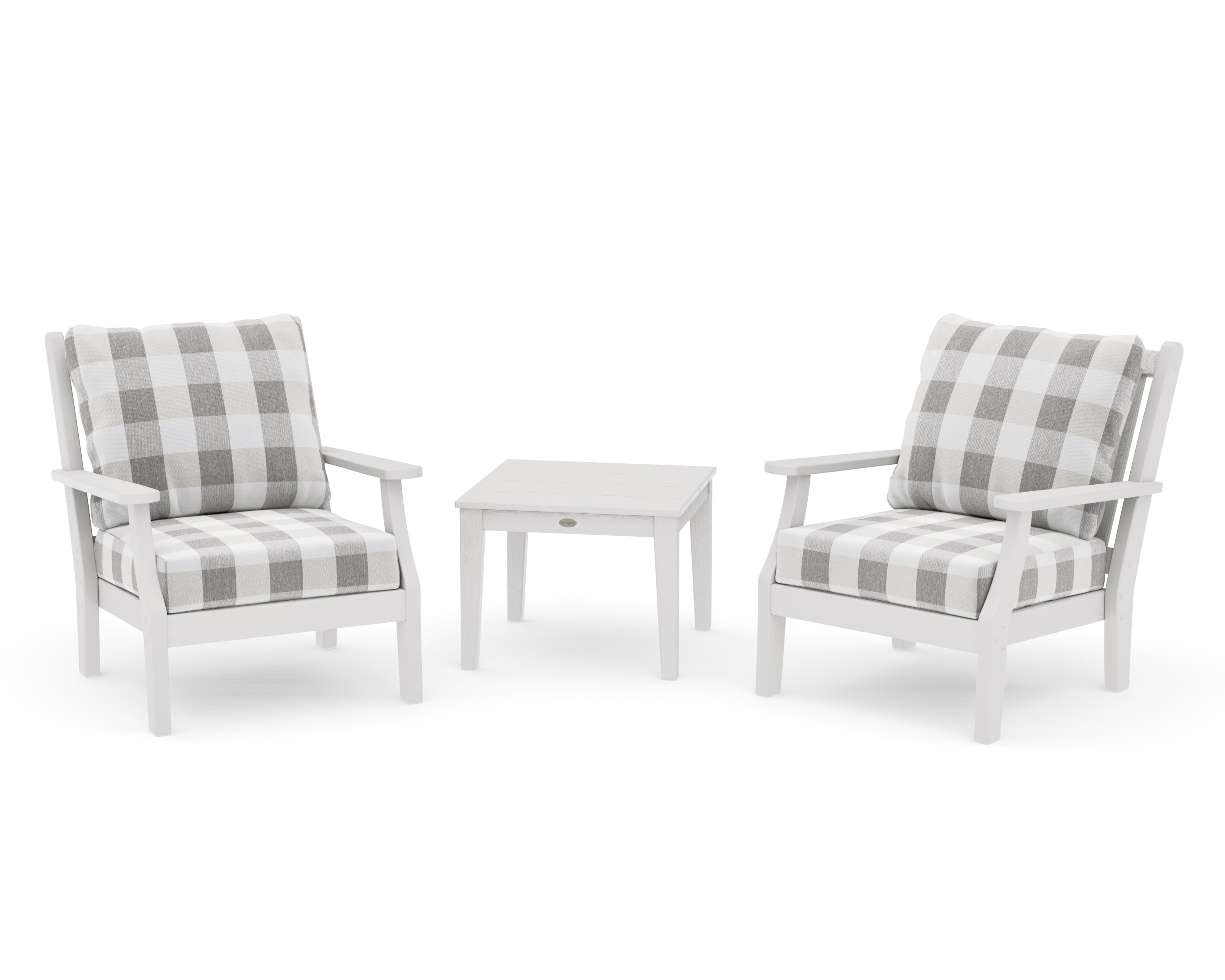 Wovendale 3-Piece Deep Seating Set in Vintage White / Buffalo Plaid Grey Mist