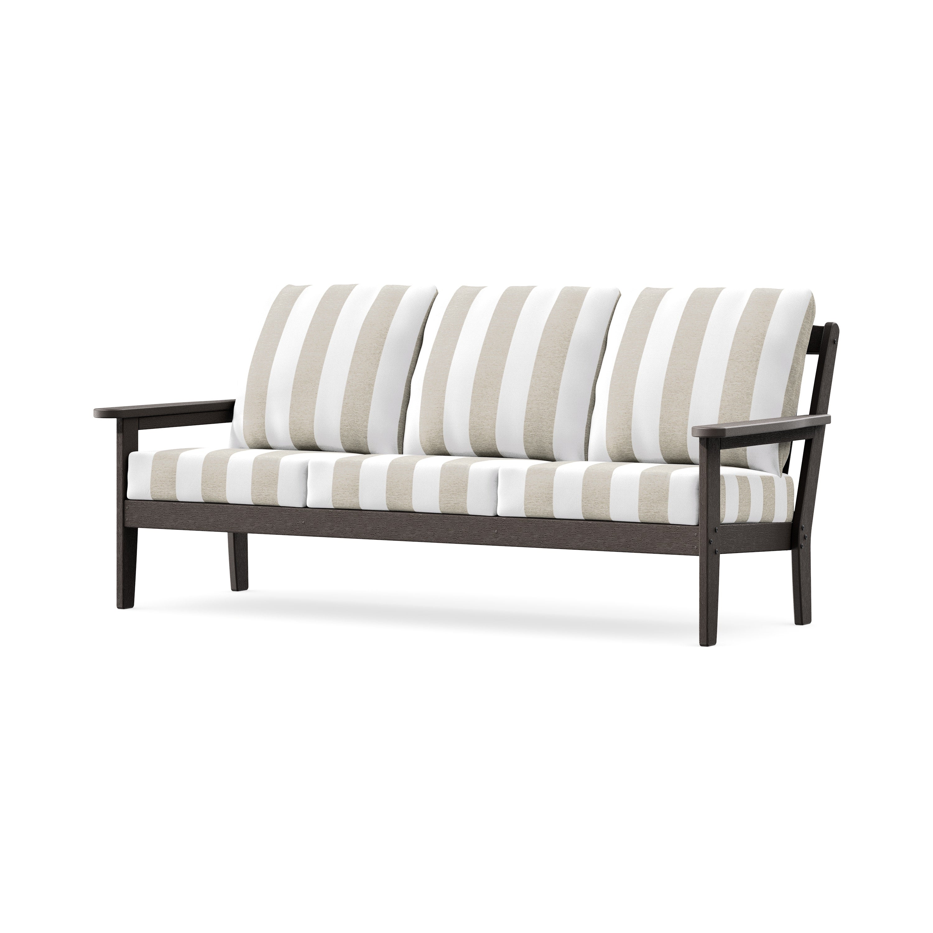 Cottage Deep Seating Sofa in Vintage Coffee / Cabana Stripe Dune Burlap