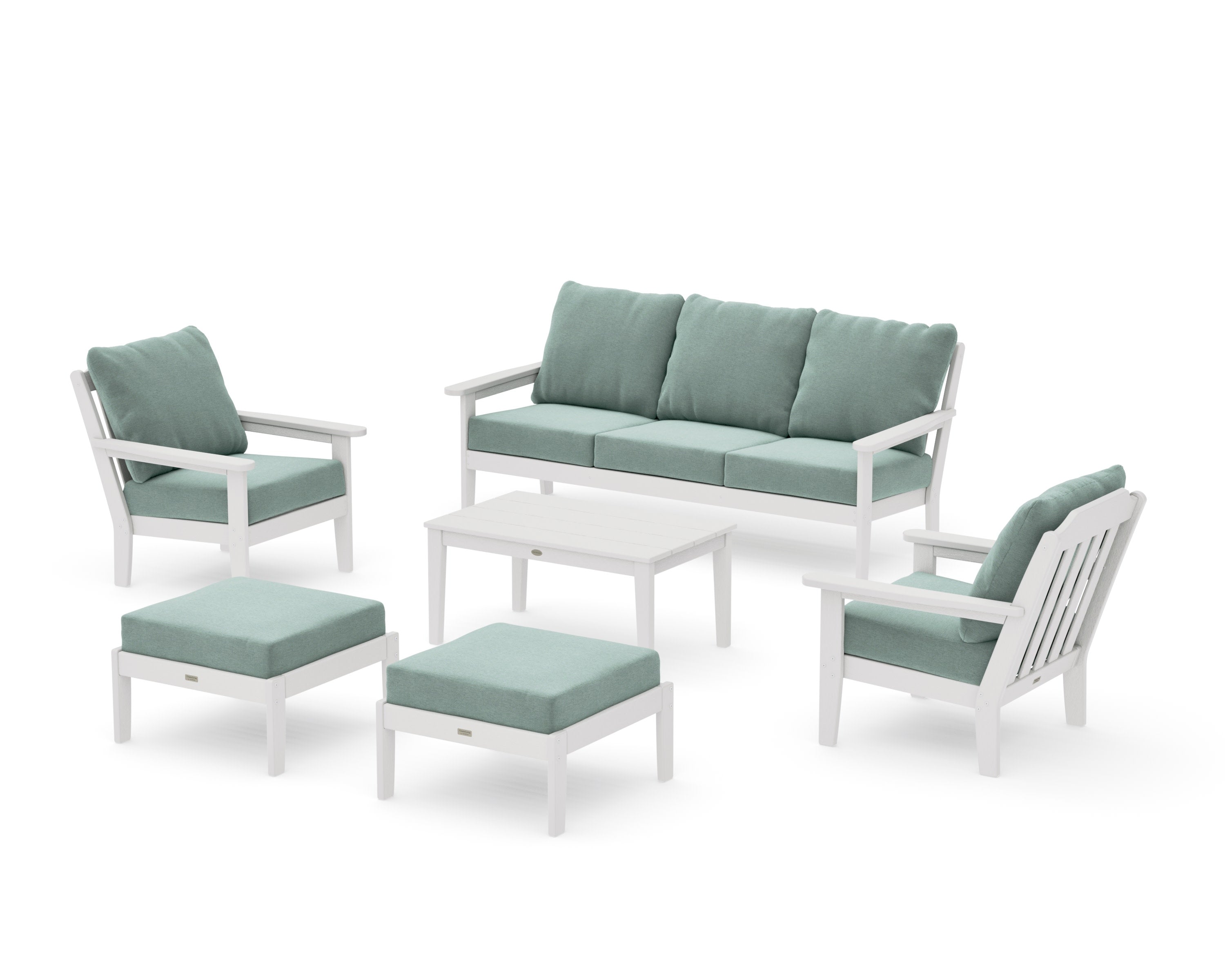 Cottage 6-Piece Lounge Sofa Set in Vintage White / Glacier Spa