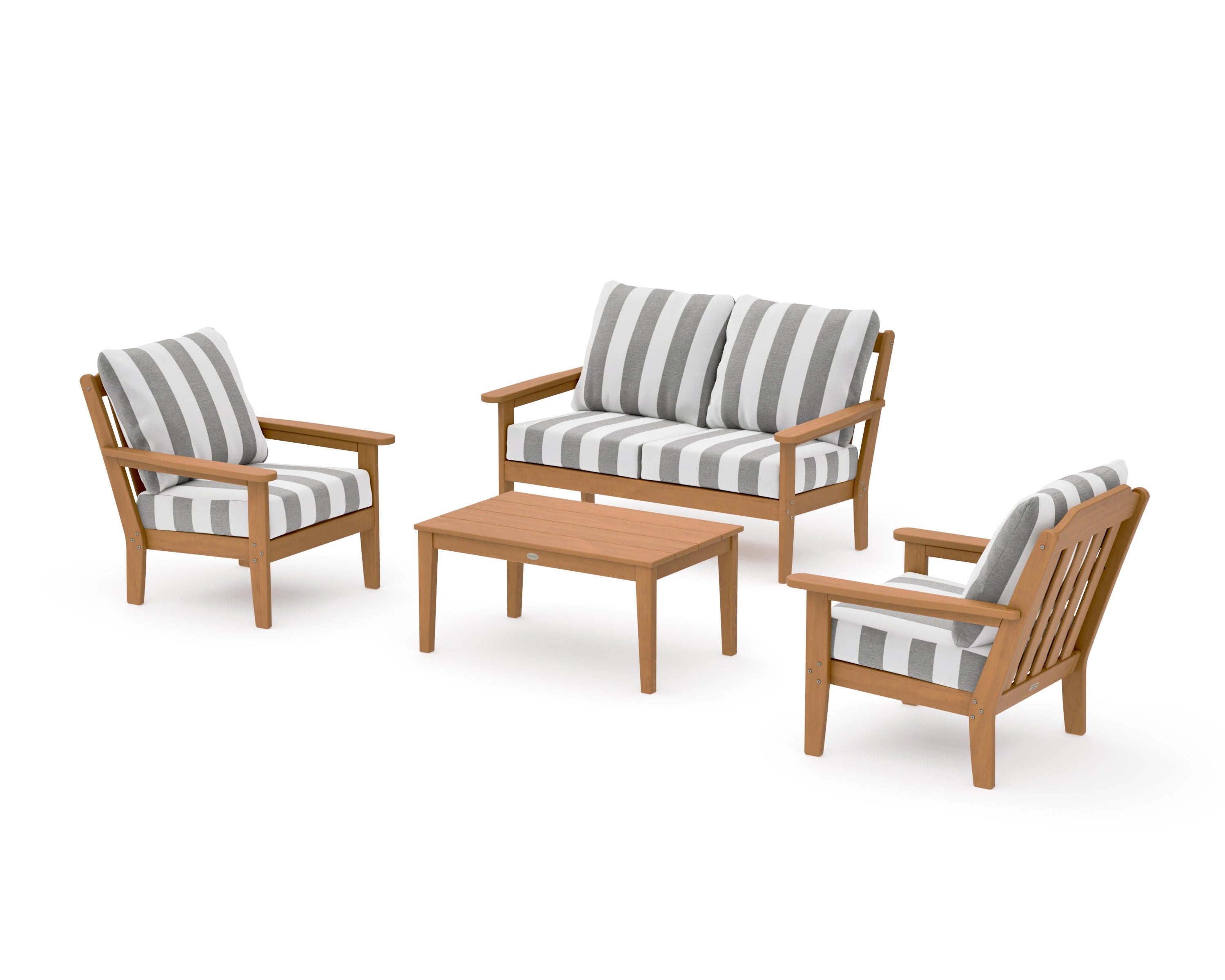 Cottage 4-Piece Deep Seating Set with Loveseat in Natural / Cabana Stripe Grey Mist