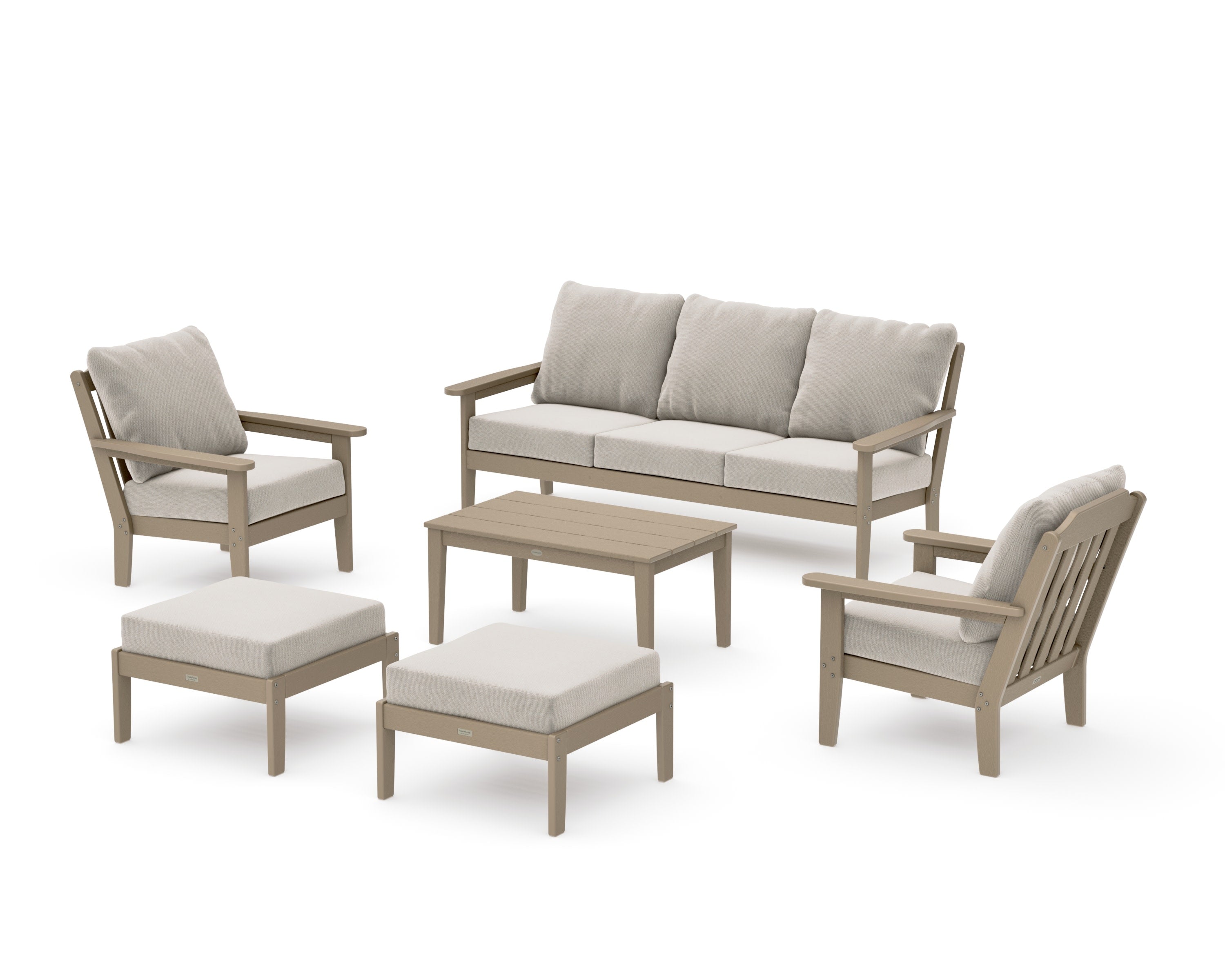 Cottage 6-Piece Lounge Sofa Set in Vintage Sahara / Dune Burlap