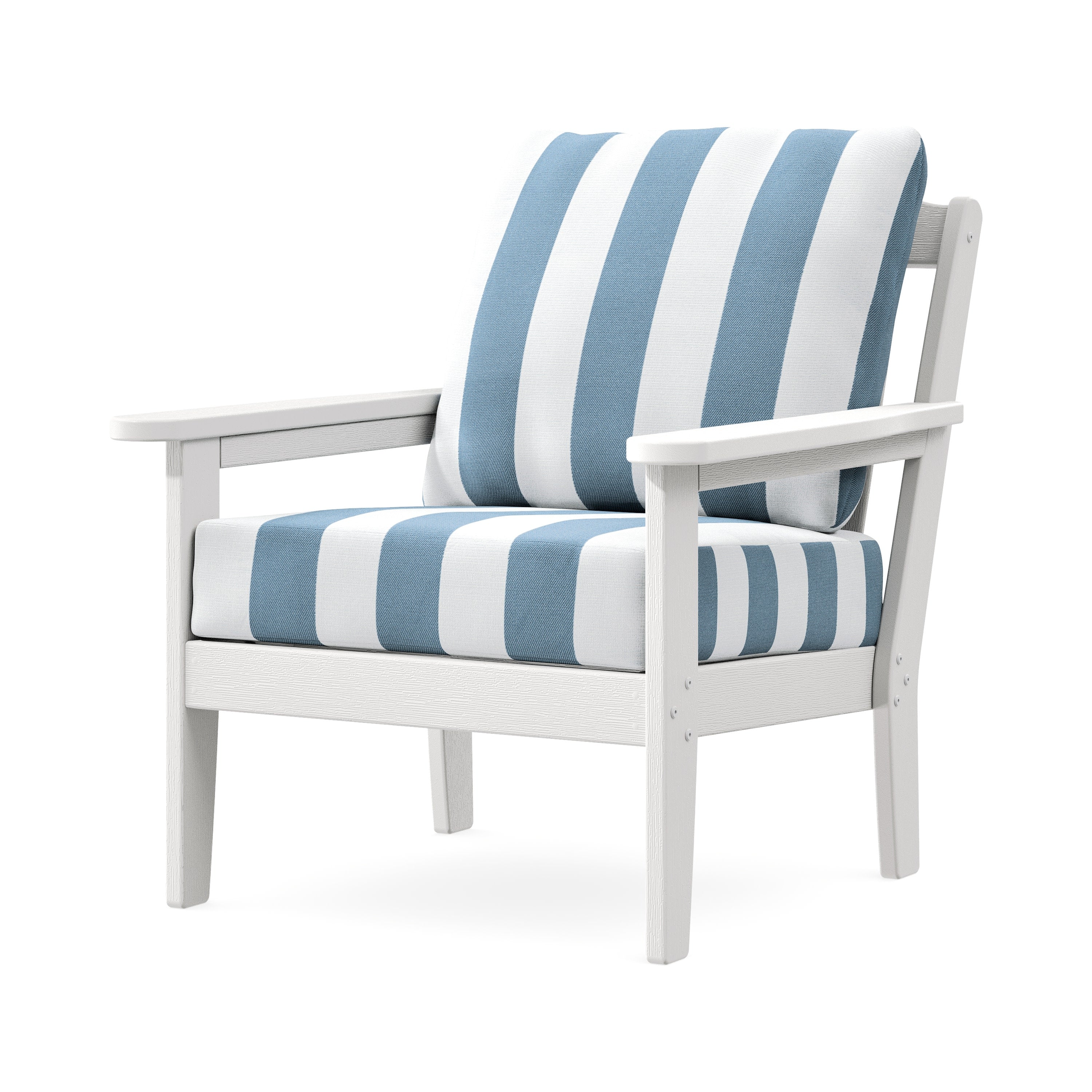 Cottage Deep Seating Chair in Vintage White / Cabana Stripe Sky Blue