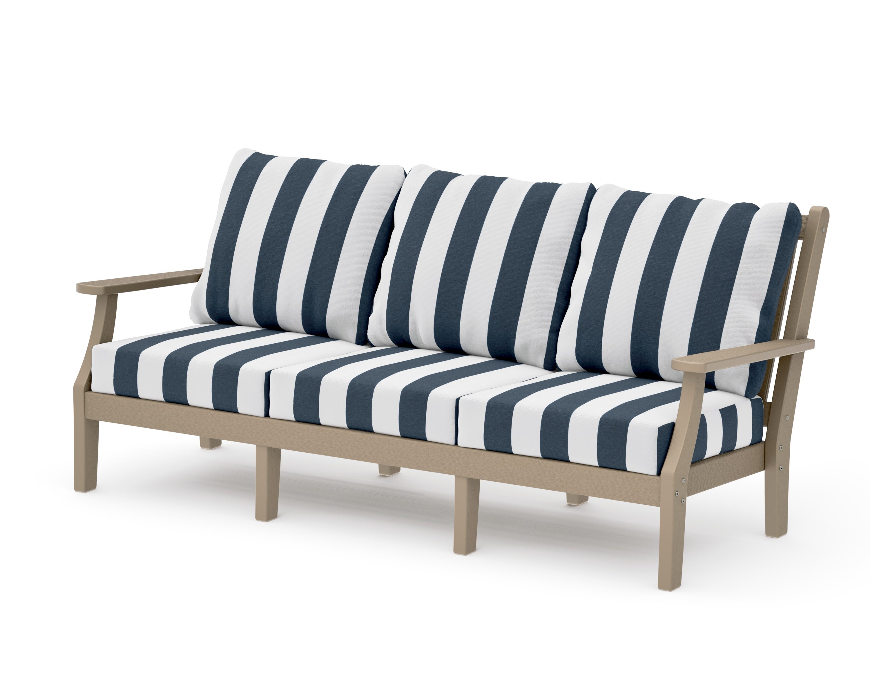 Wovendale Deep Seating Sofa in Vintage Sahara / Cabana Stripe Marine Indigo