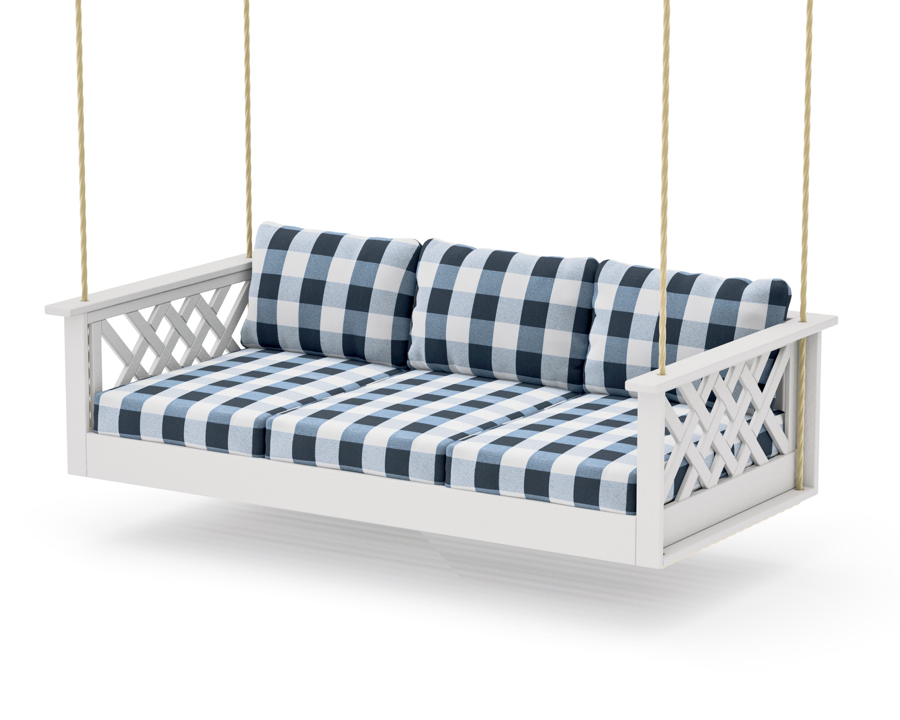 Wovendale Daybed Swing in Vintage White / Buffalo Plaid Marine Indigo
