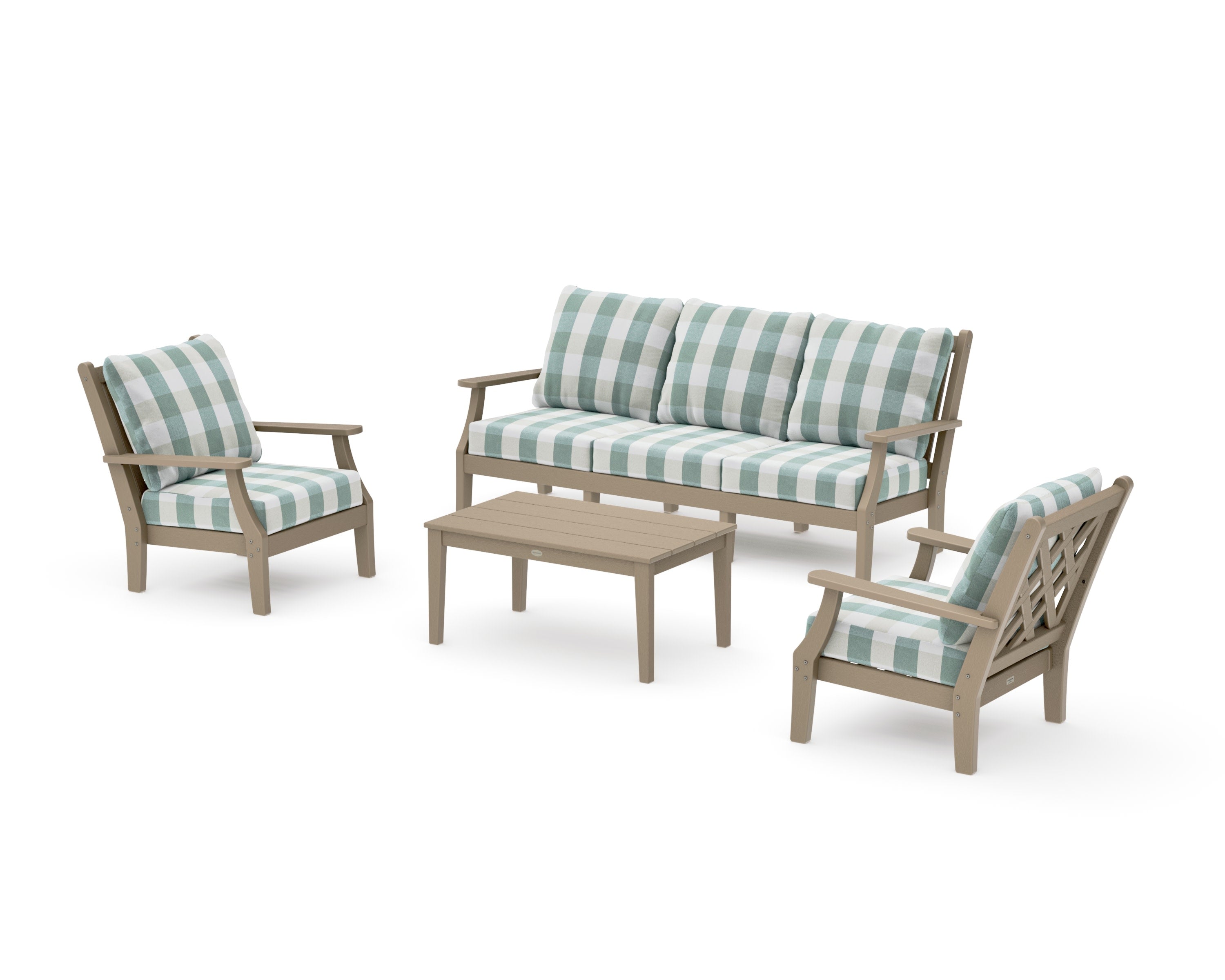 Wovendale 4-Piece Deep Seating Set with Sofa in Vintage Sahara / Buffalo Plaid Glacier Spa
