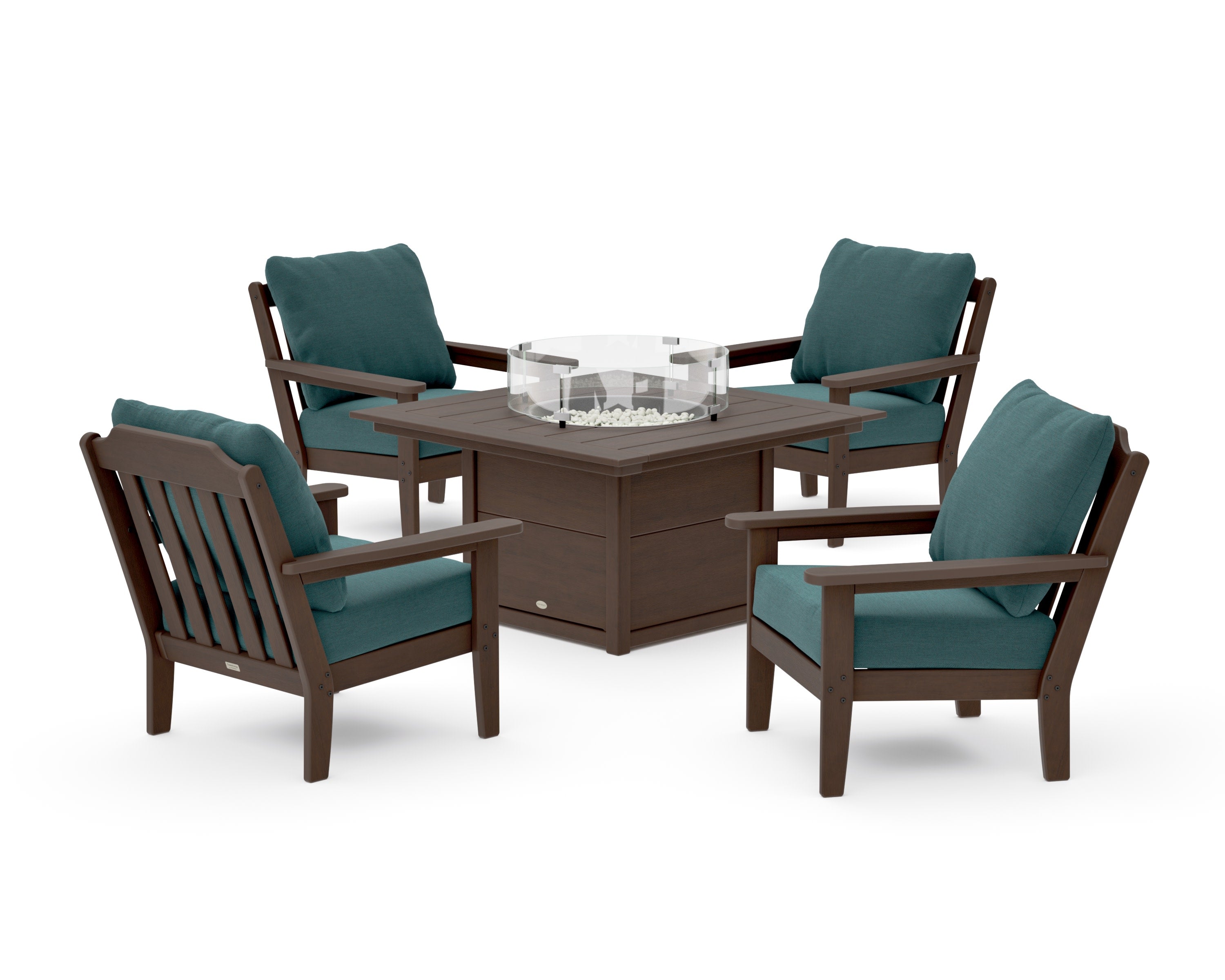 Cottage 5-Piece Deep Seating Set with Fire Pit Table in Kona / Ocean Teal