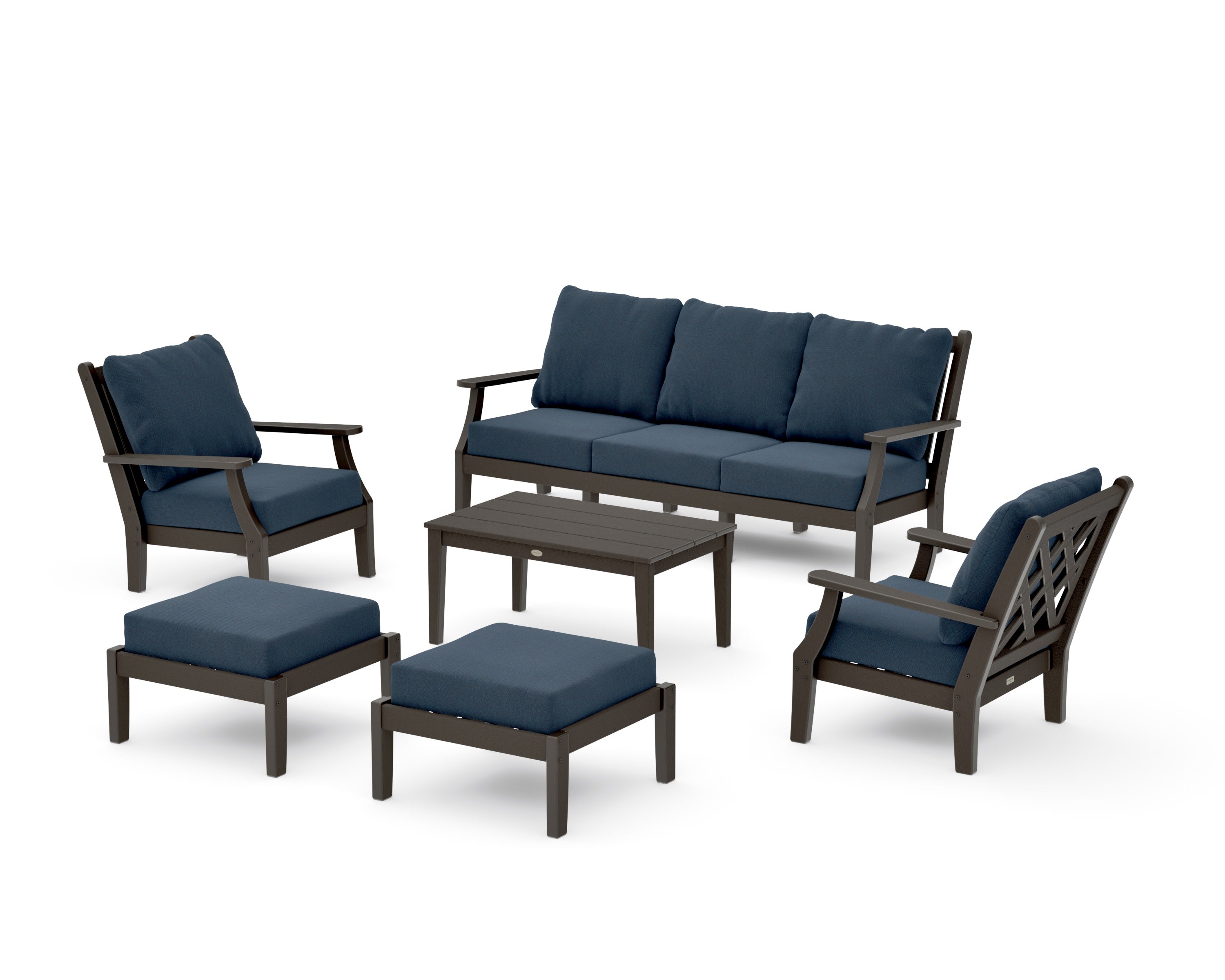 Wovendale 6-Piece Lounge Sofa Set in Vintage Coffee / Marine Indigo
