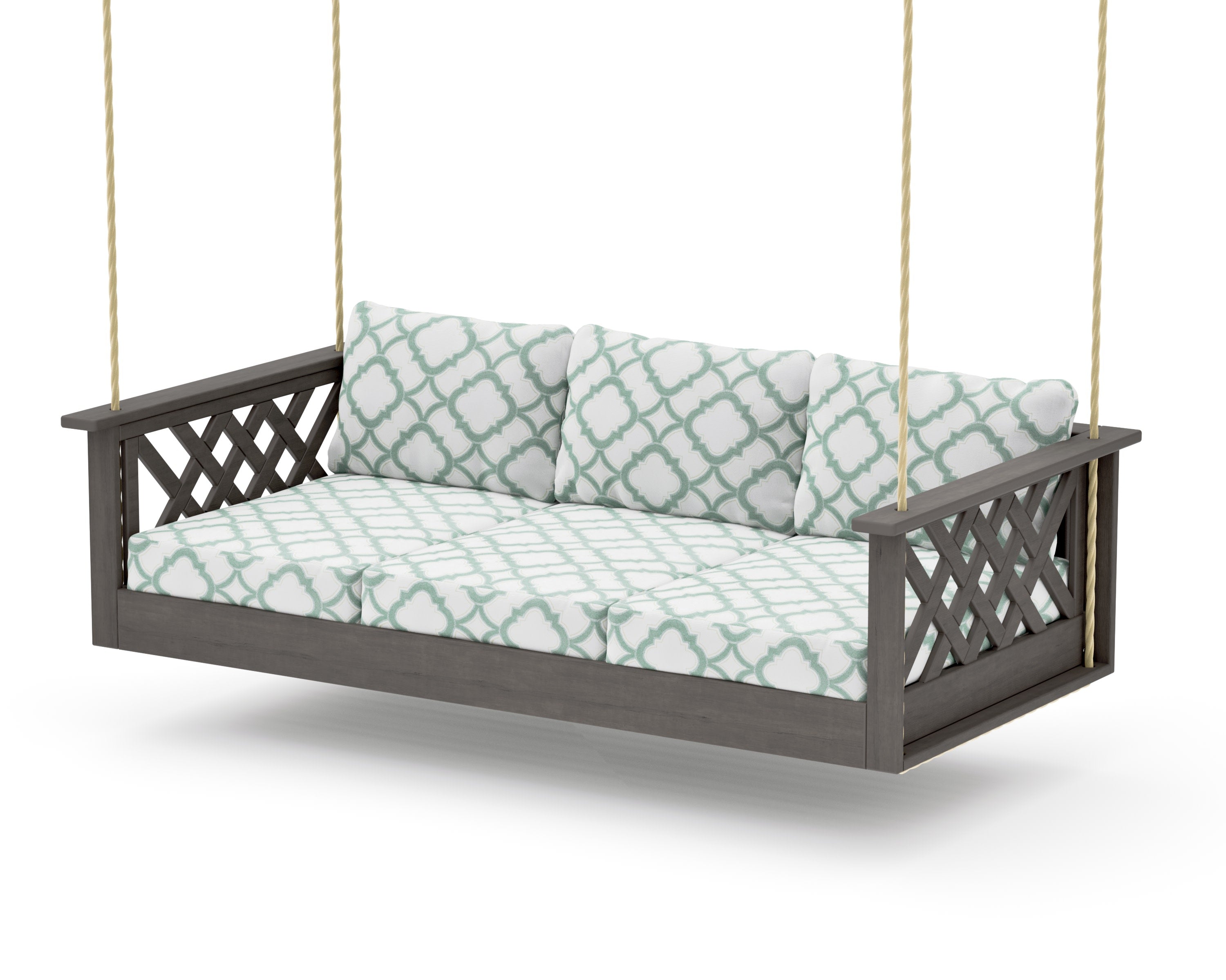 Wovendale Daybed Swing in Driftwood / Trellis Glacier Spa