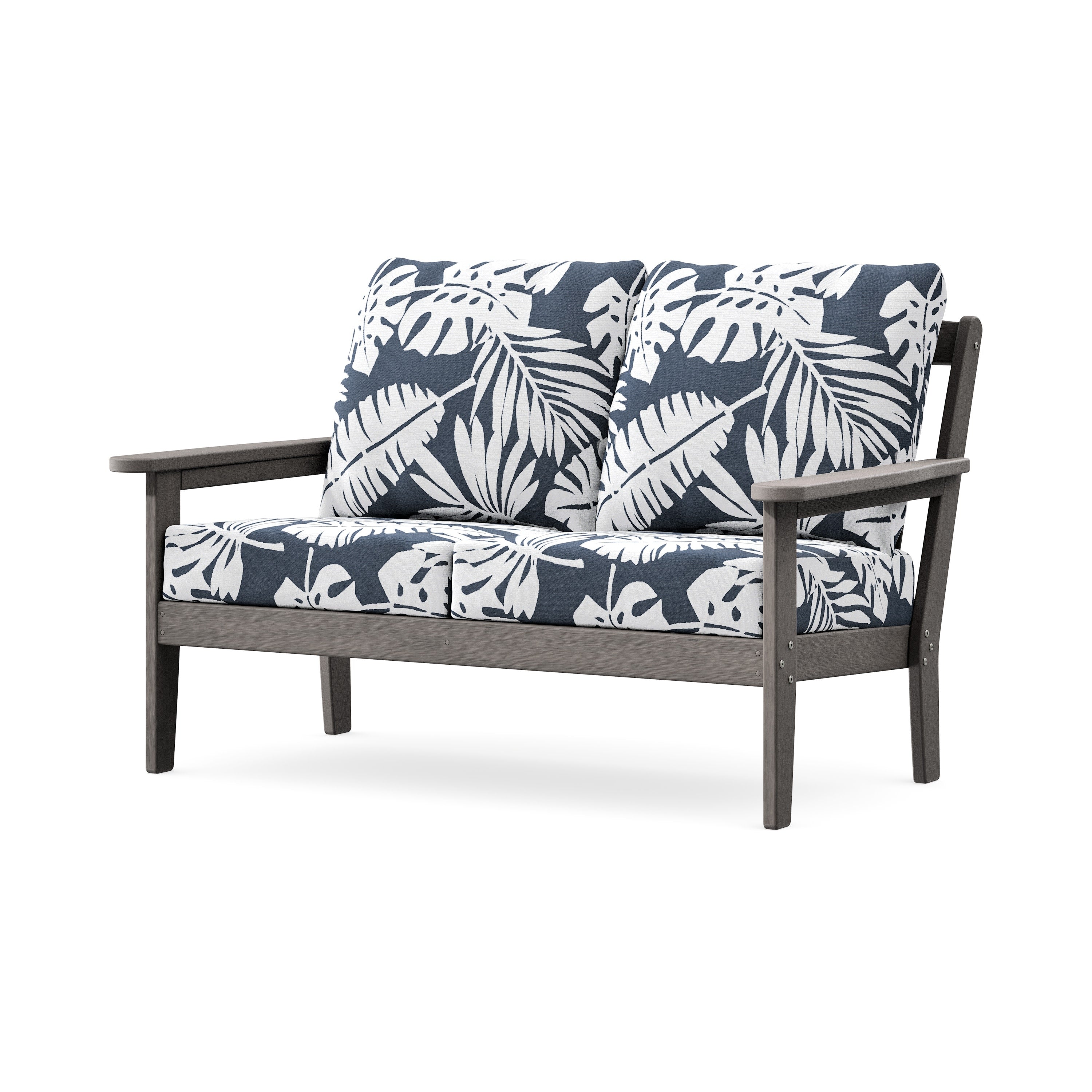 Cottage Deep Seating Loveseat in Driftwood / Leaf Marine Indigo
