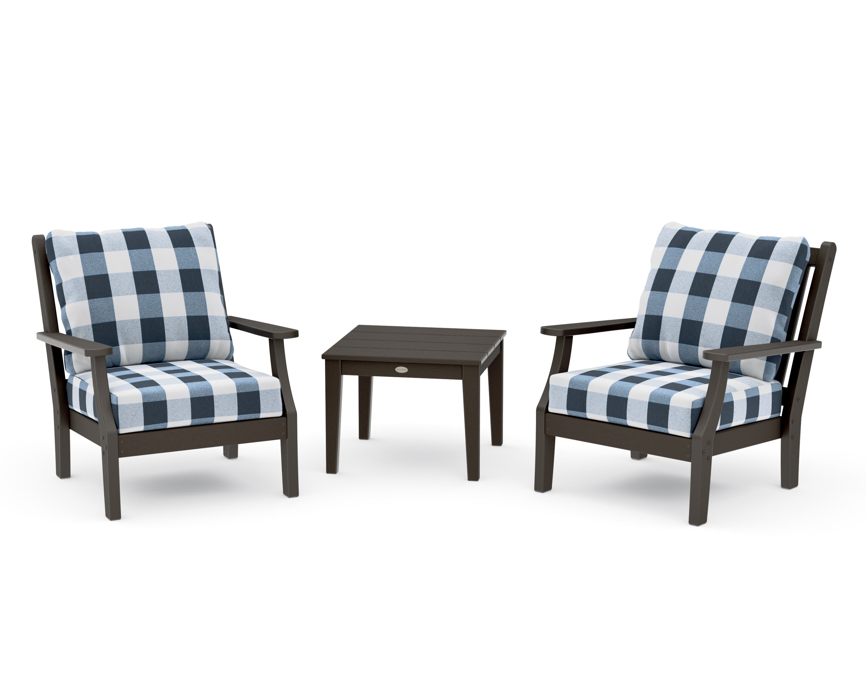 Wovendale 3-Piece Deep Seating Set in Vintage Coffee / Buffalo Plaid Marine Indigo
