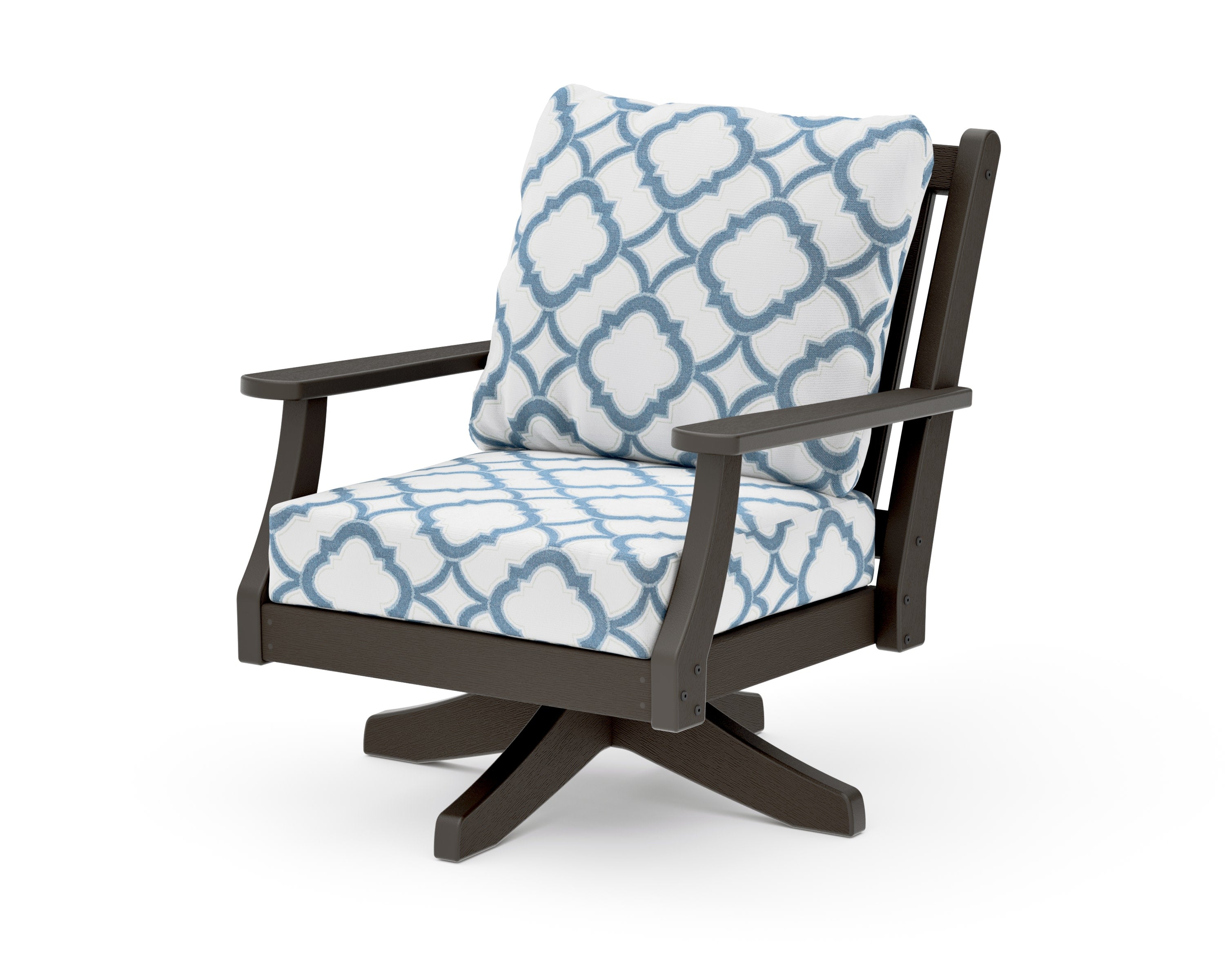 Wovendale Deep Seating Swivel Chair in Vintage Coffee / Trellis Sky Blue