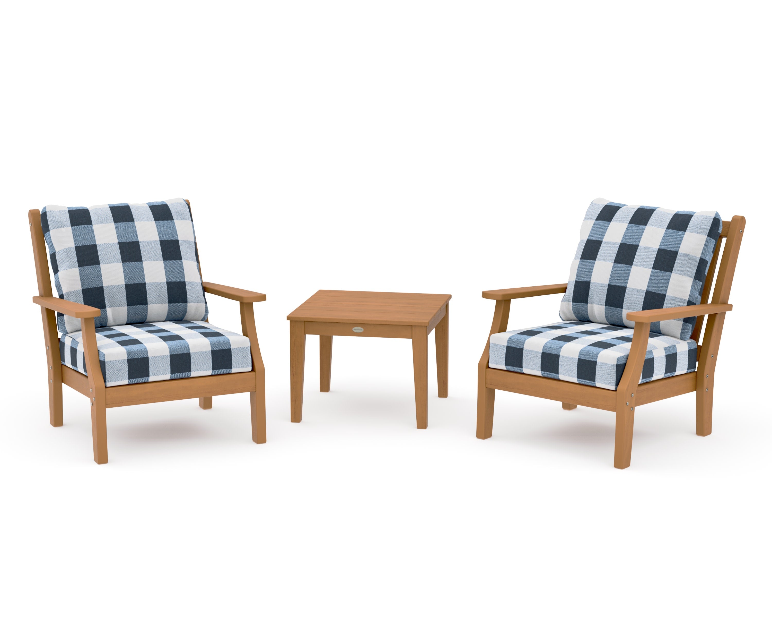 Wovendale 3-Piece Deep Seating Set in Natural / Buffalo Plaid Marine Indigo