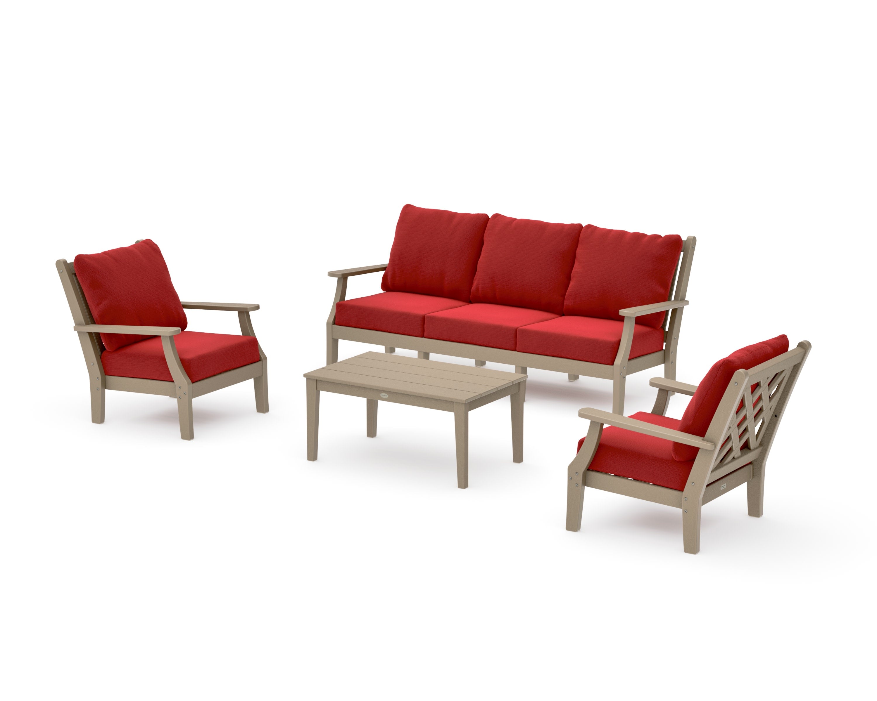 Wovendale 4-Piece Deep Seating Set with Sofa in Vintage Sahara / Crimson Linen