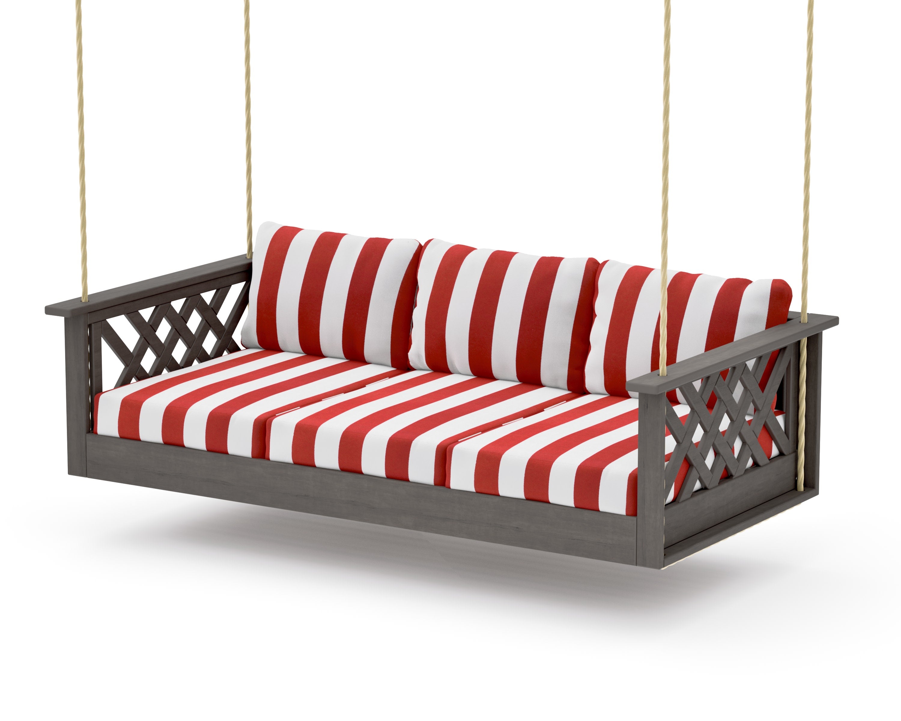 Wovendale Daybed Swing in Driftwood / Cabana Stripe Crimson
