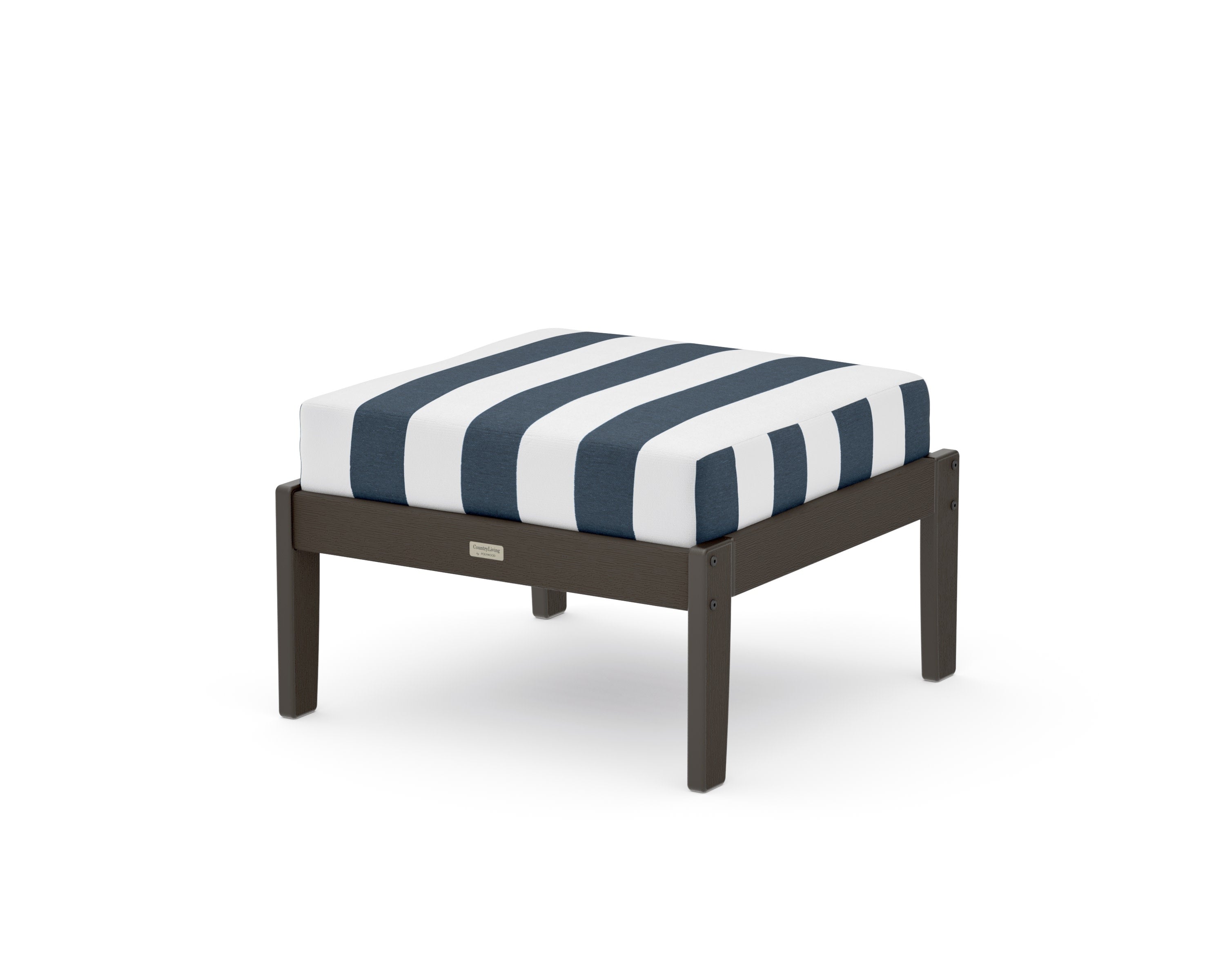 Cottage Deep Seating Ottoman in Vintage Coffee / Cabana Stripe Marine Indigo