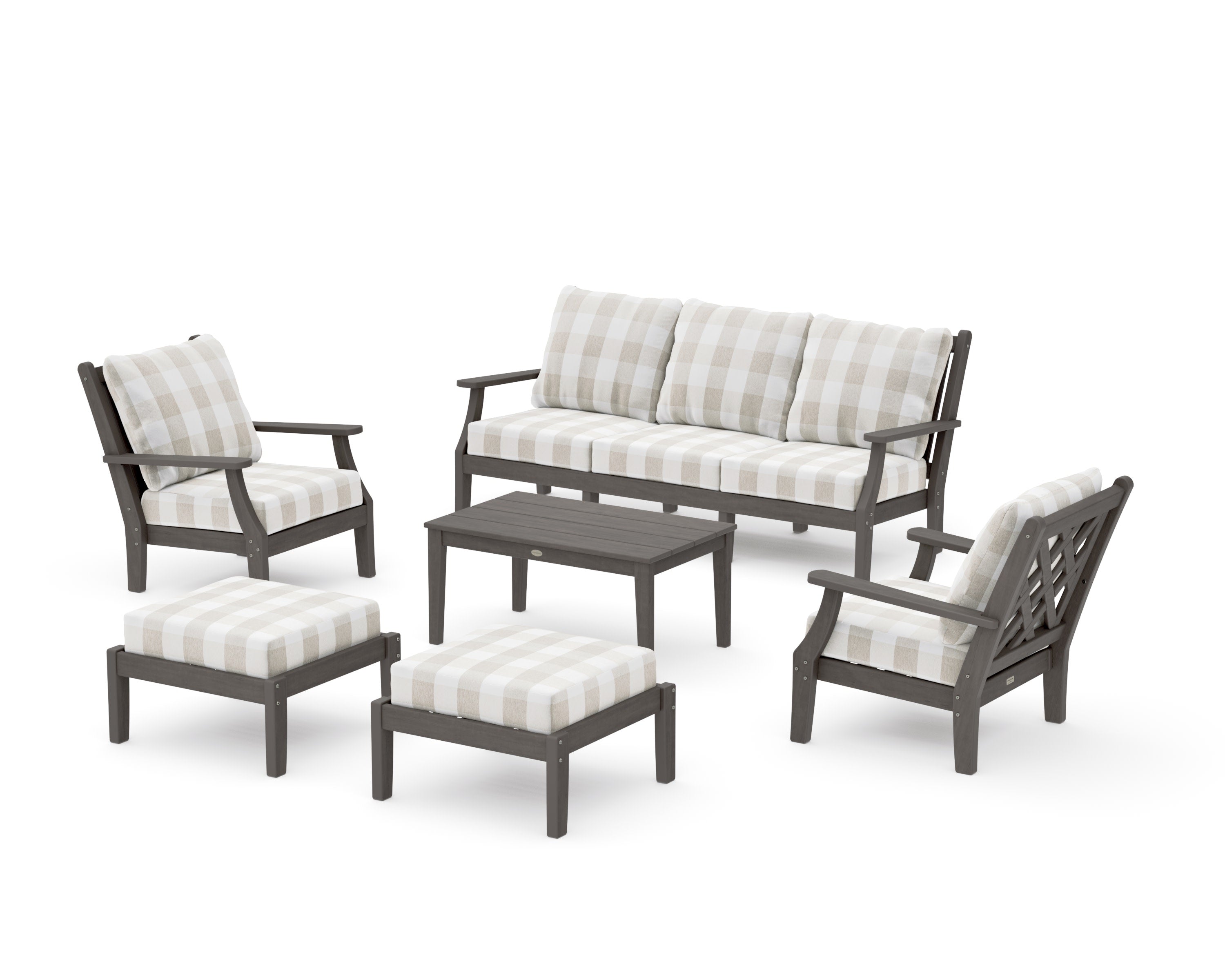 Wovendale 6-Piece Lounge Sofa Set in Driftwood / Buffalo Plaid Dune Burlap