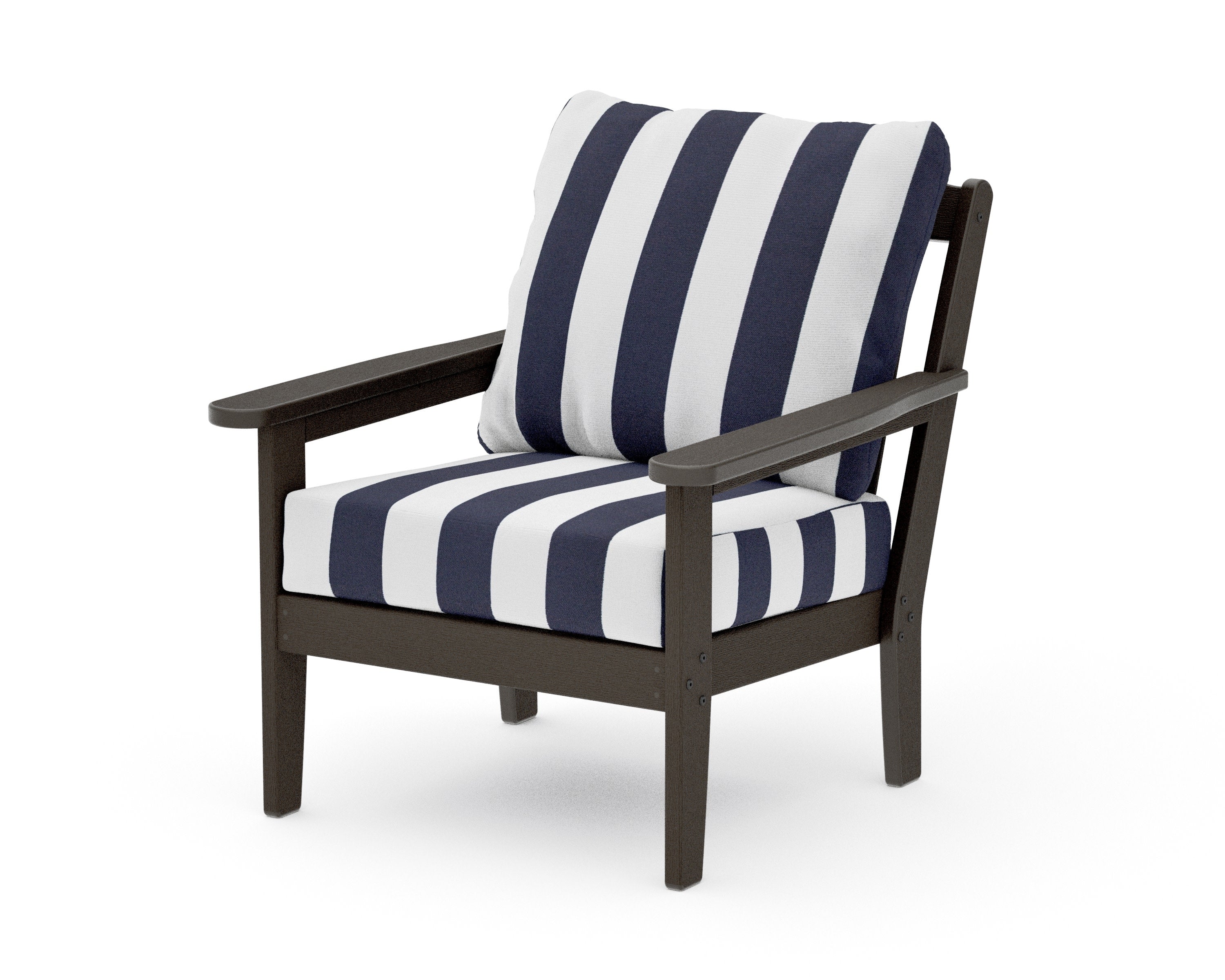 Cottage Deep Seating Chair in Vintage Coffee / Cabana Stripe Navy