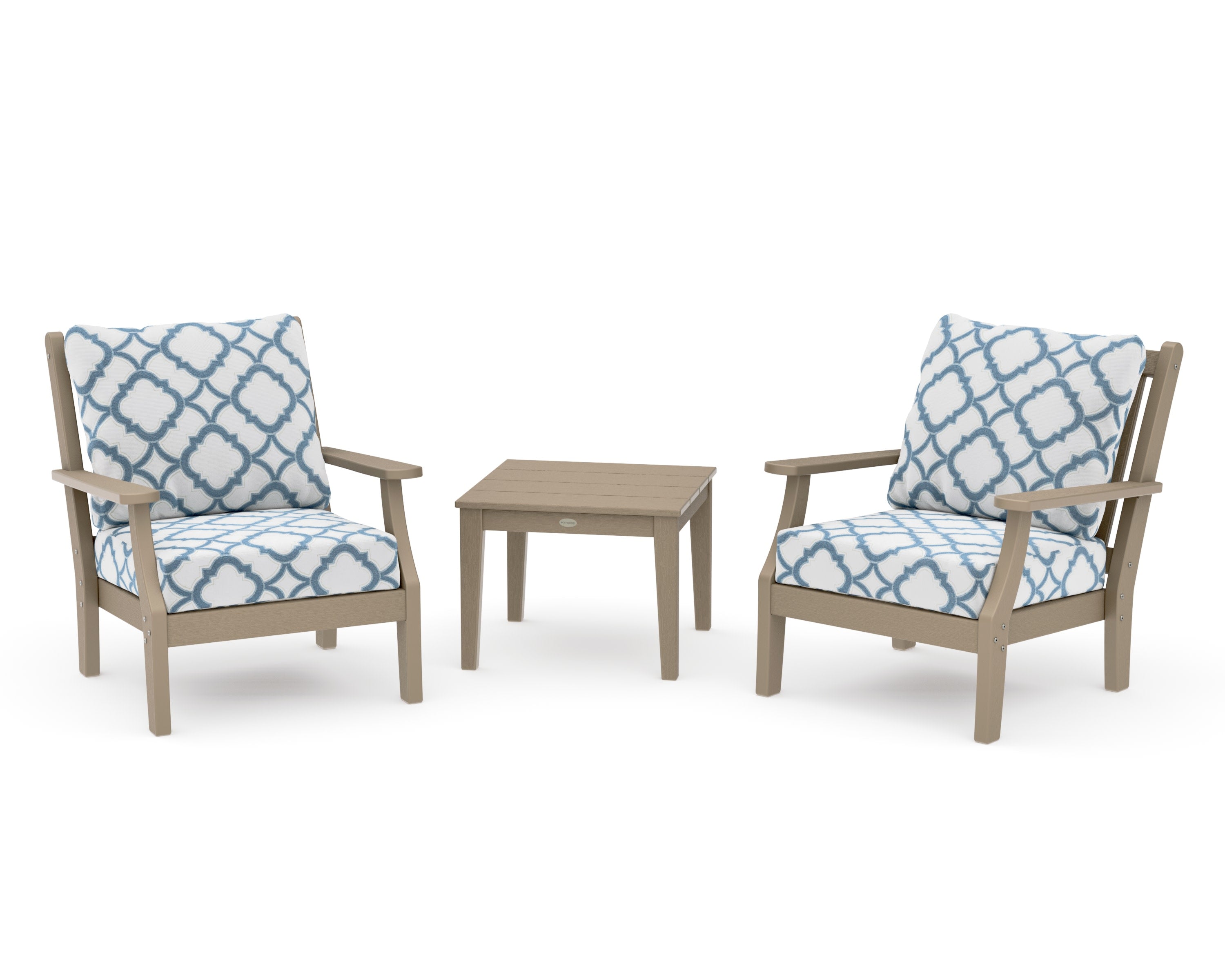 Wovendale 3-Piece Deep Seating Set in Vintage Sahara / Trellis Sky Blue
