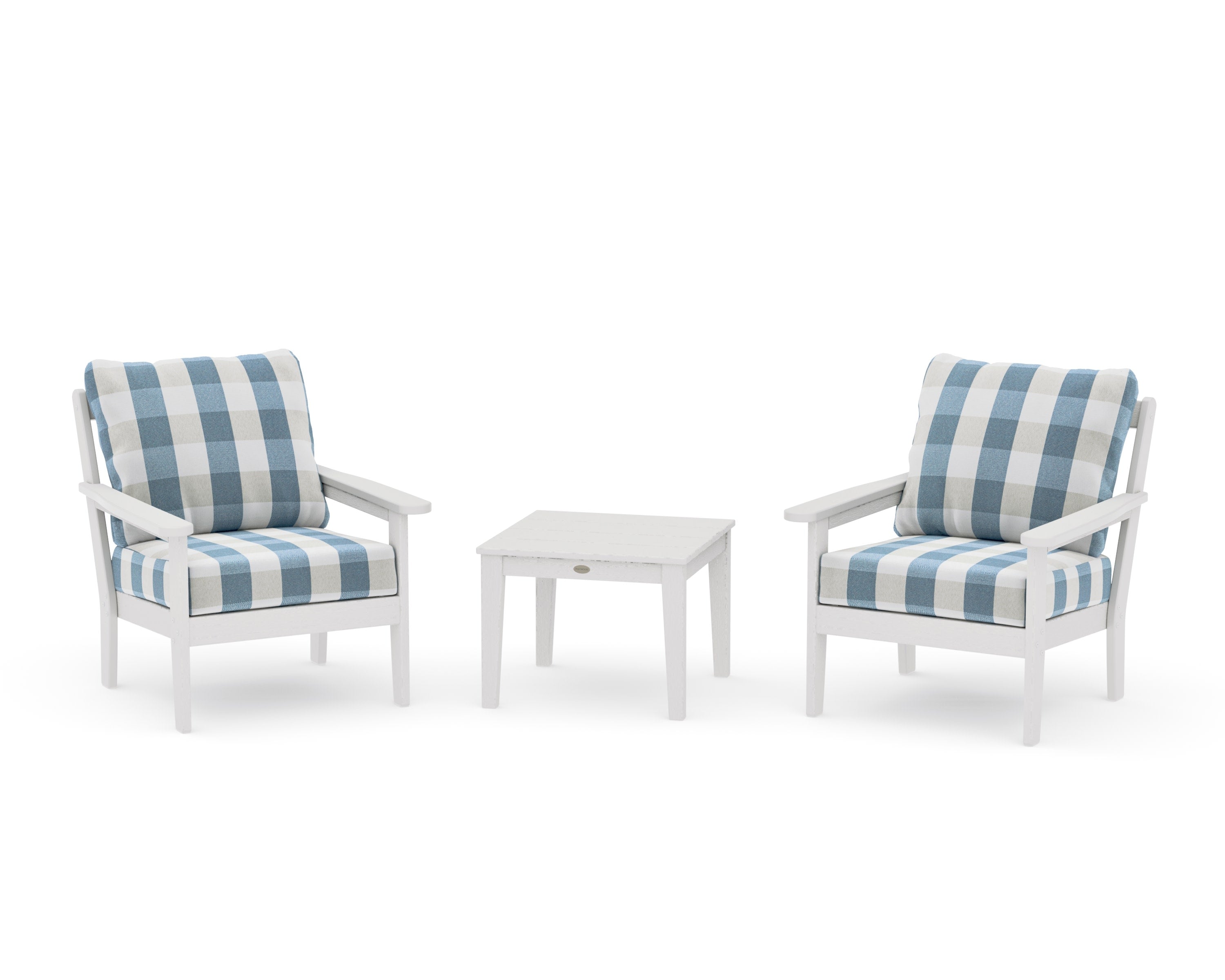 Cottage 3-Piece Deep Seating Set in Vintage White / Buffalo Plaid Sky Blue