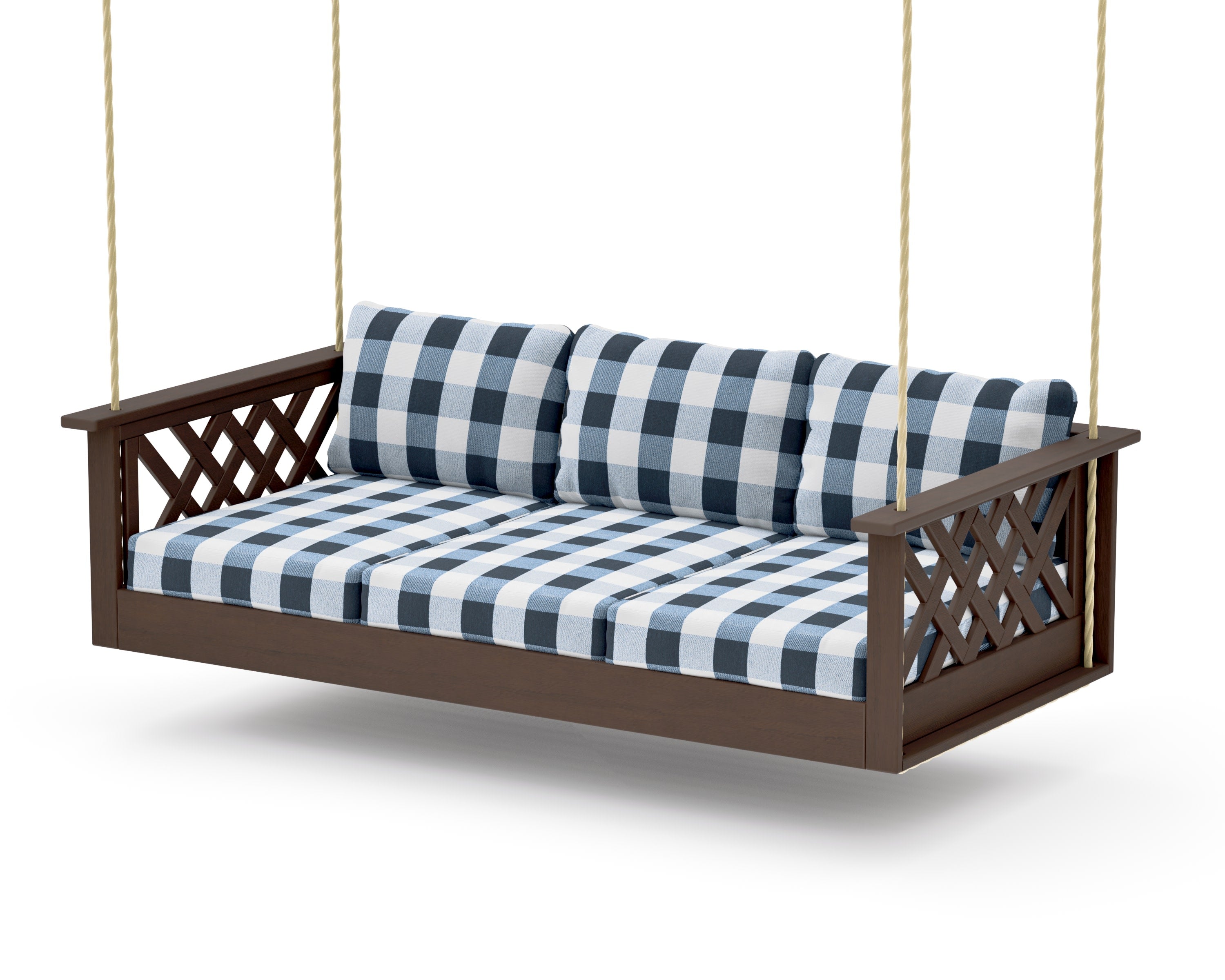 Wovendale Daybed Swing in Kona / Buffalo Plaid Marine Indigo