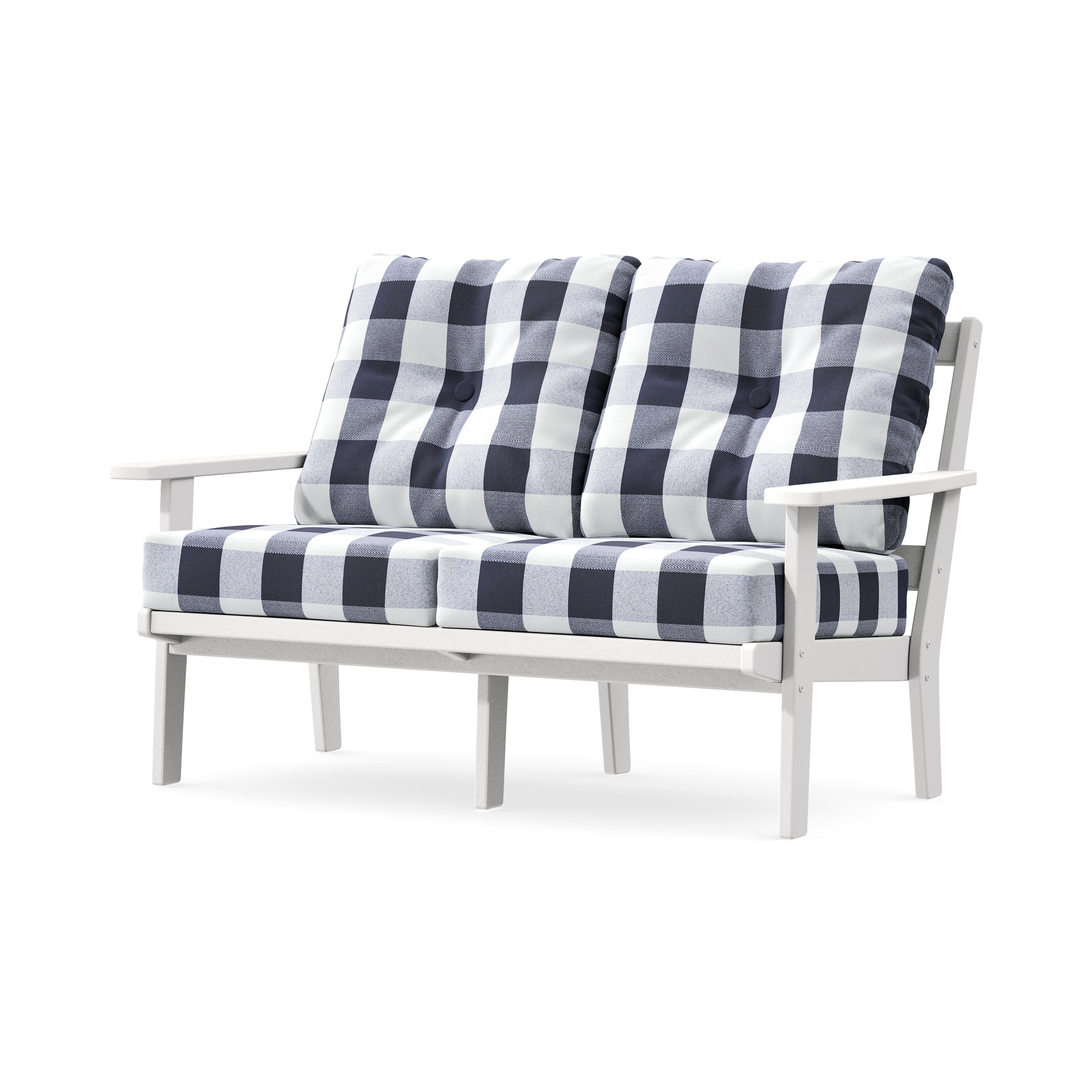 Prairie Deep SeatingLoveseat in White / Buffalo Plaid Navy