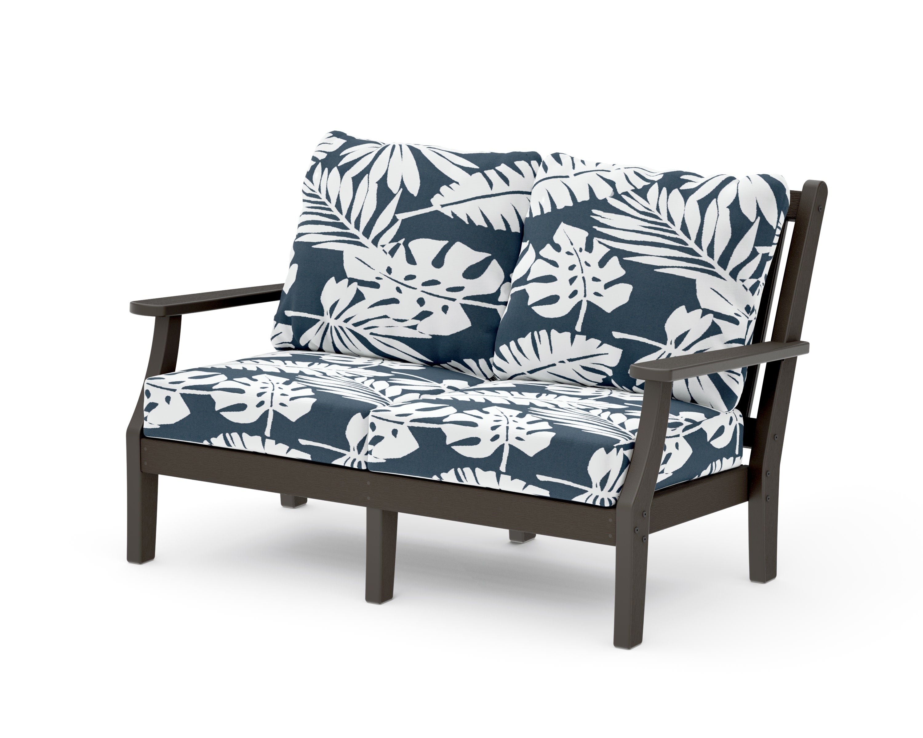 Wovendale Deep Seating Loveseat in Vintage Coffee / Leaf Marine Indigo