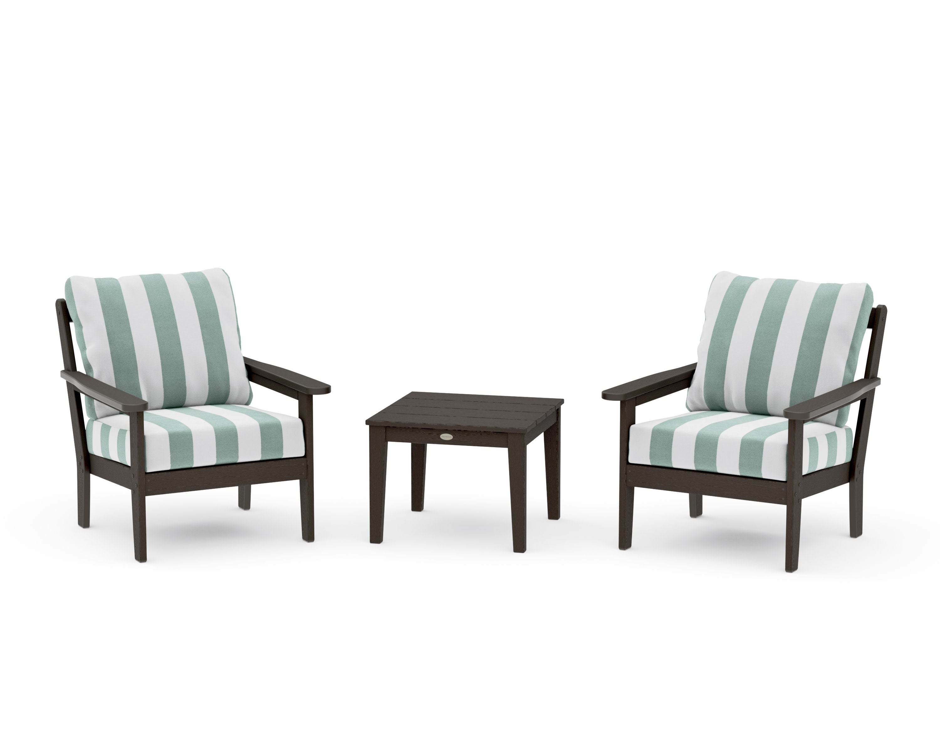 Cottage 3-Piece Deep Seating Set in Vintage Coffee / Cabana Stripe Glacier Spa
