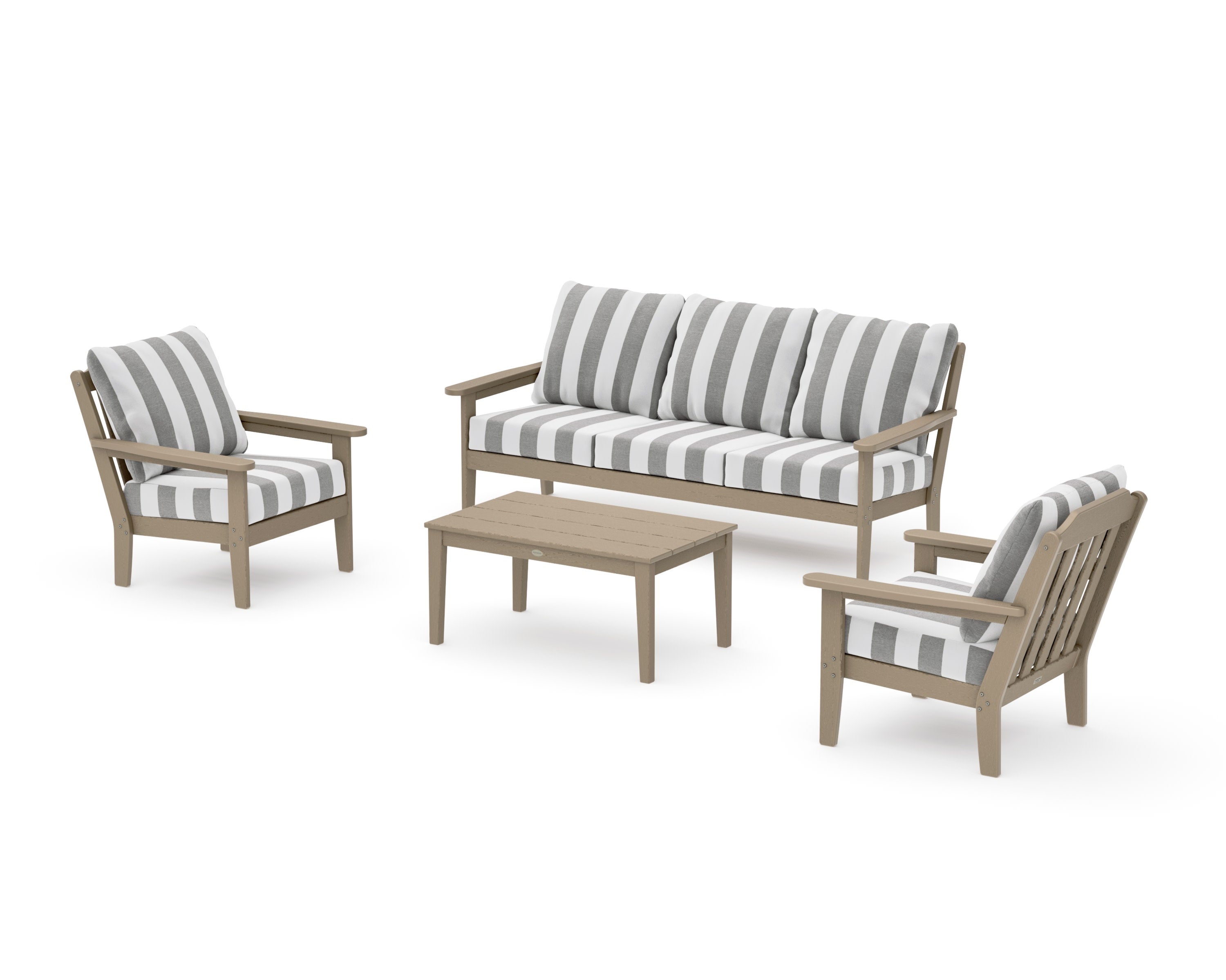 Cottage 4-Piece Deep Seating Set with Sofa in Vintage Sahara / Cabana Stripe Grey Mist