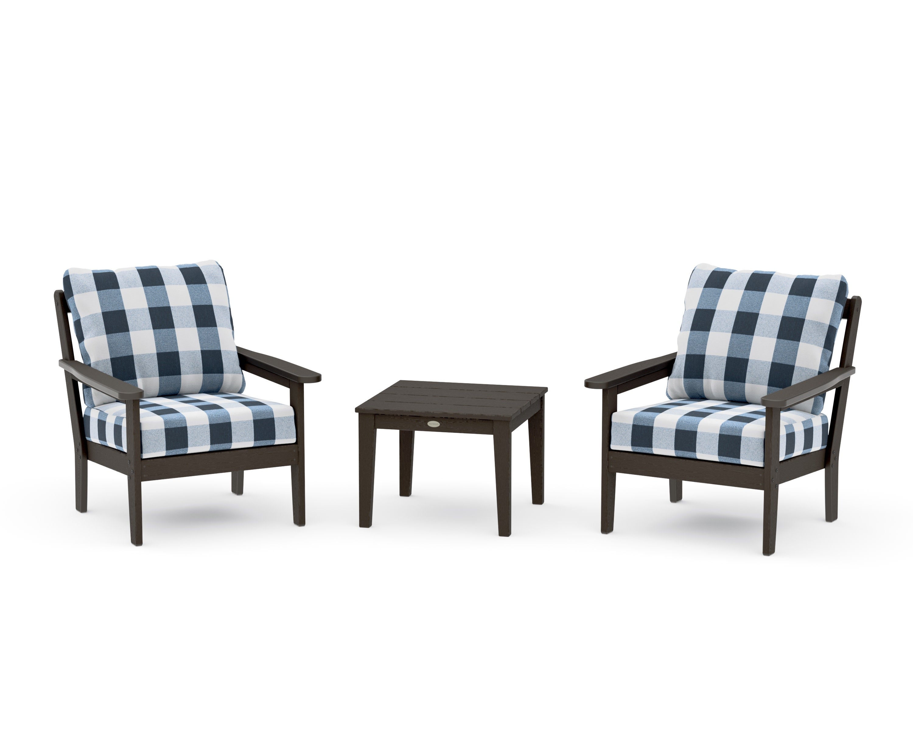Cottage 3-Piece Deep Seating Set in Vintage Coffee / Buffalo Plaid Marine Indigo