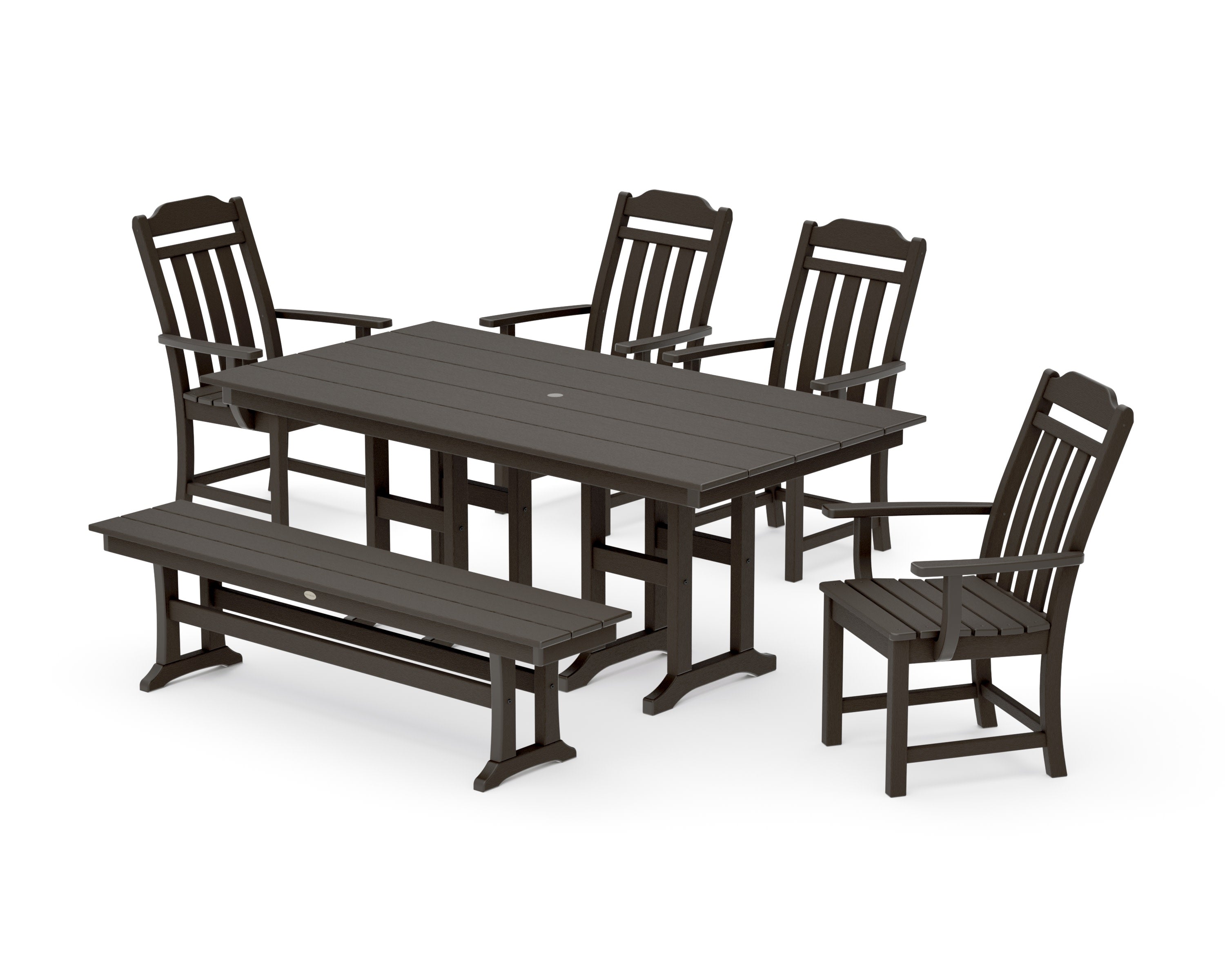 Cottage 6-Piece Farmhouse Dining Set with Bench in Vintage Coffee