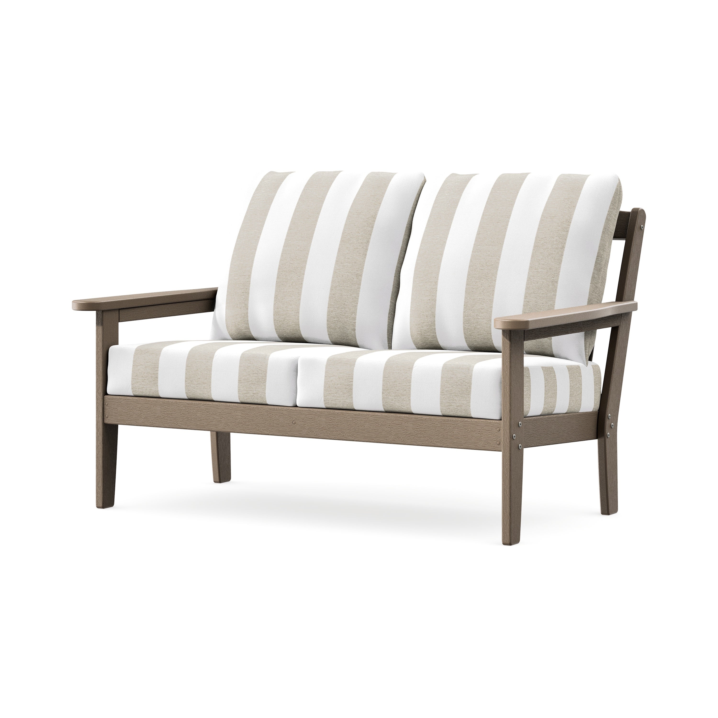 Cottage Deep Seating Loveseat in Vintage Sahara / Cabana Stripe Dune Burlap