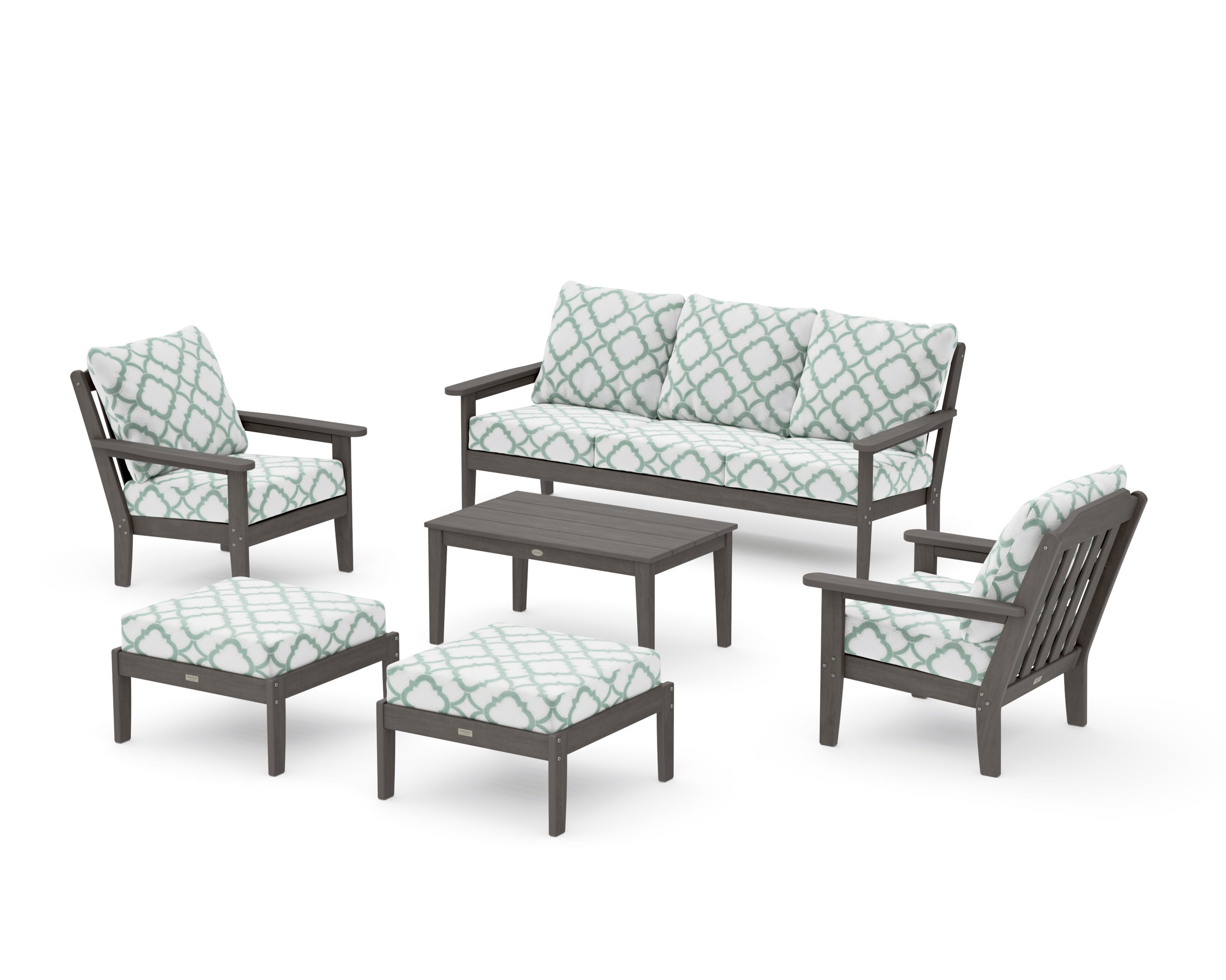 Cottage 6-Piece Lounge Sofa Set in Driftwood / Trellis Glacier Spa