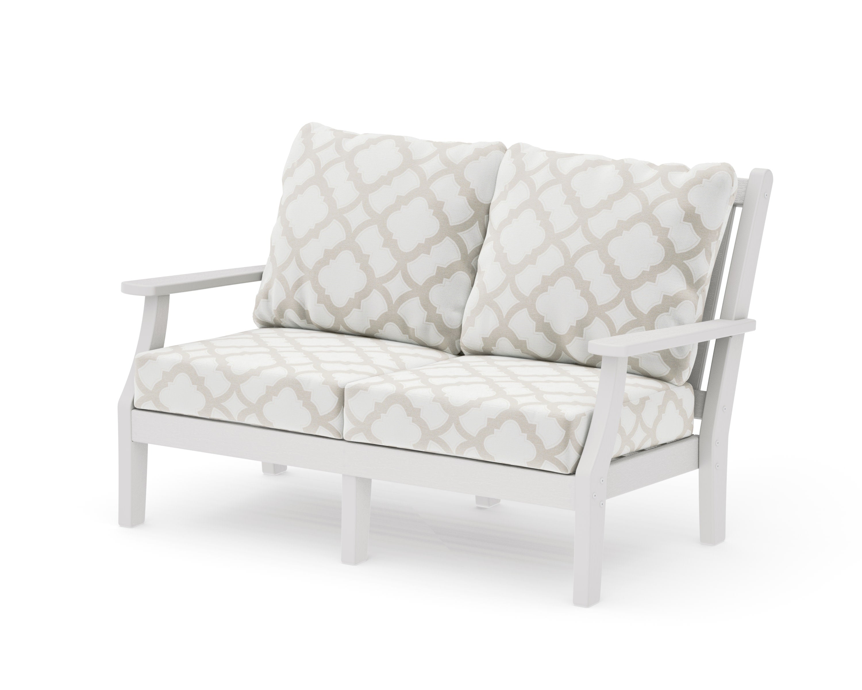 Wovendale Deep Seating Loveseat in Vintage White / Trellis Dune Burlap