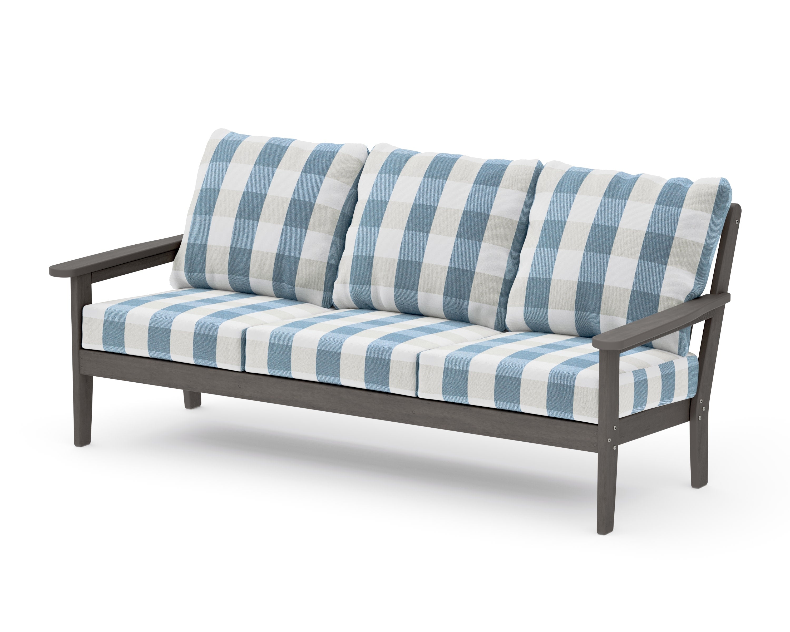 Cottage Deep Seating Sofa in Driftwood / Buffalo Plaid Sky Blue