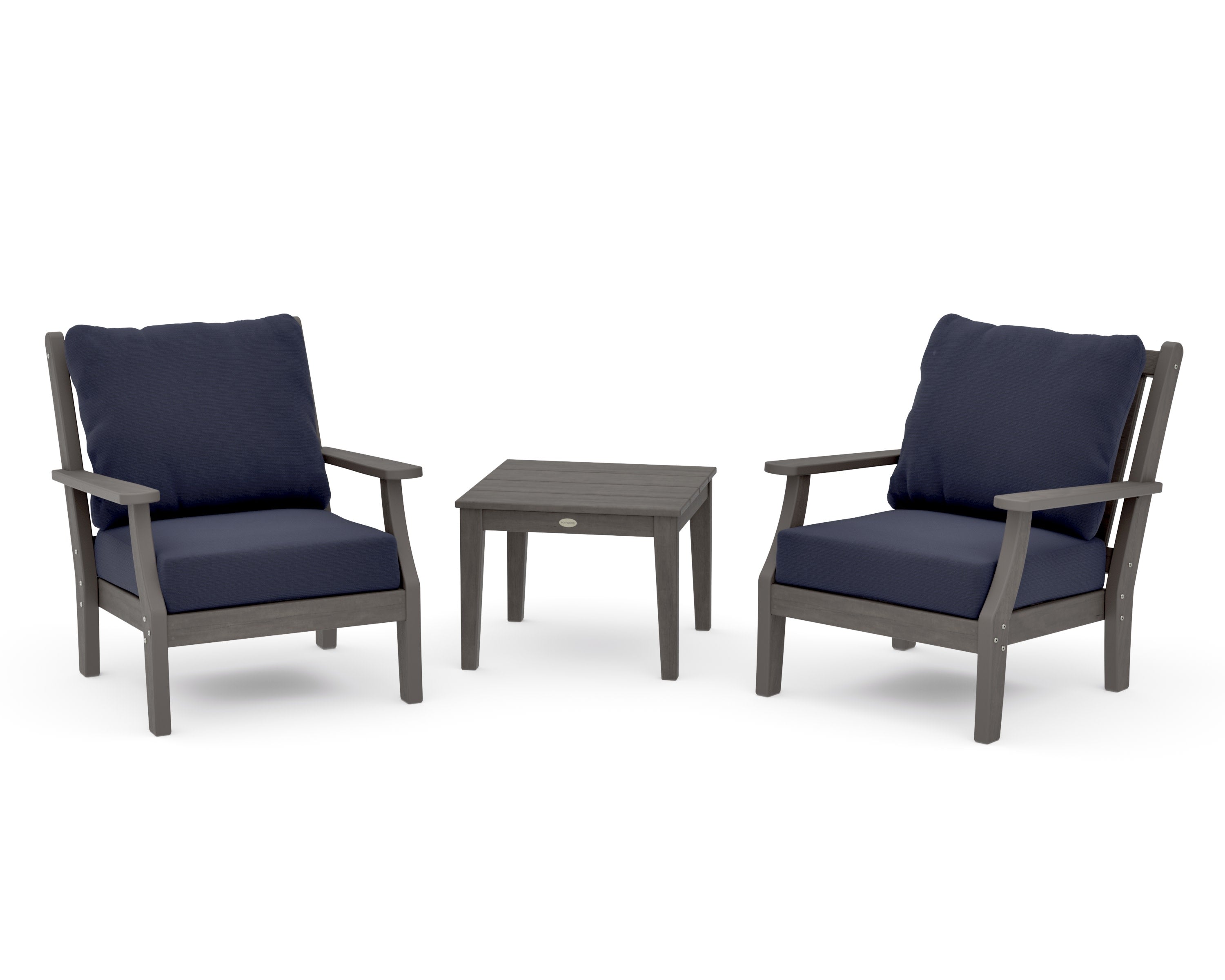 Wovendale 3-Piece Deep Seating Set in Driftwood / Navy Linen