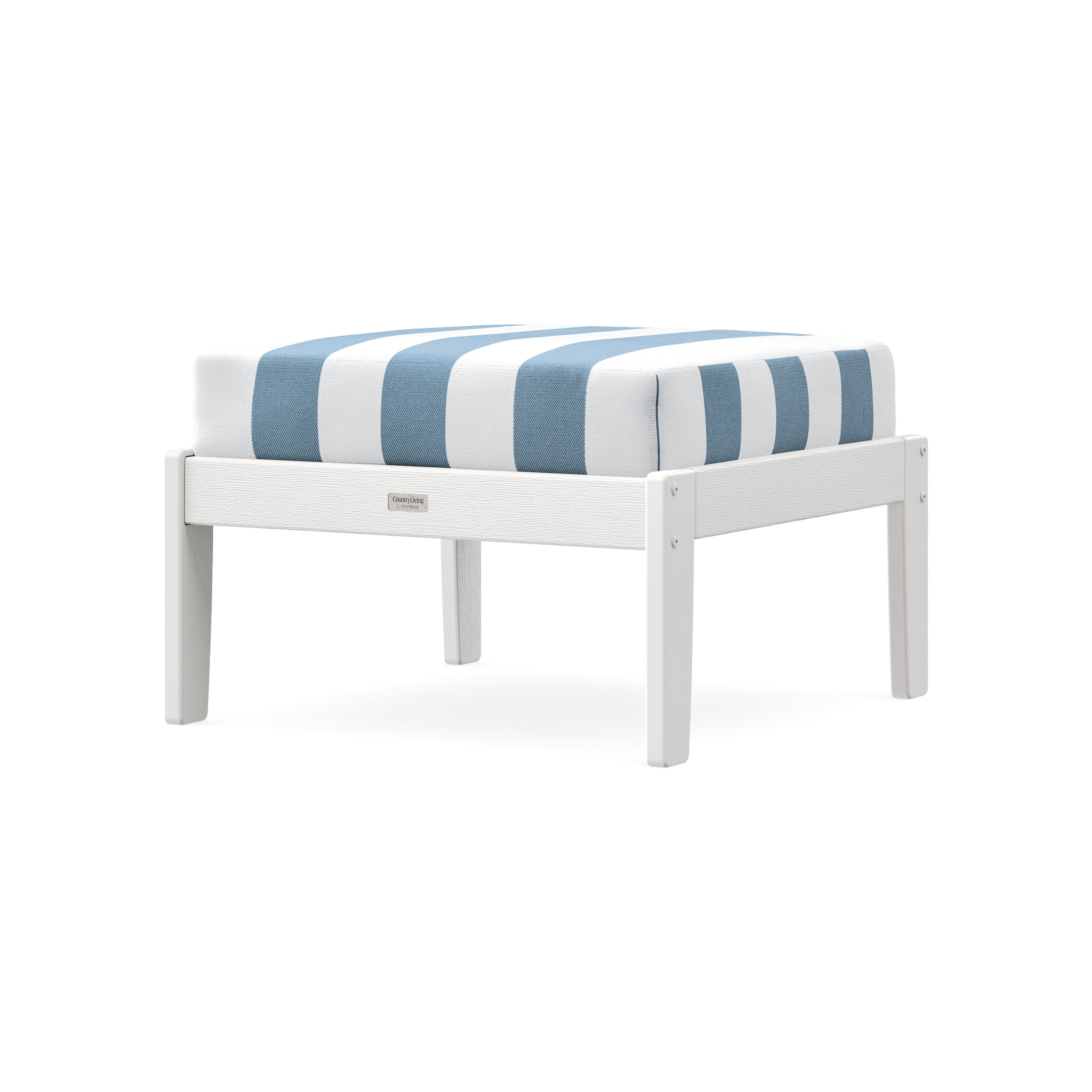Cottage Deep Seating Ottoman in Vintage White / Cabana Stripe Sky Blue