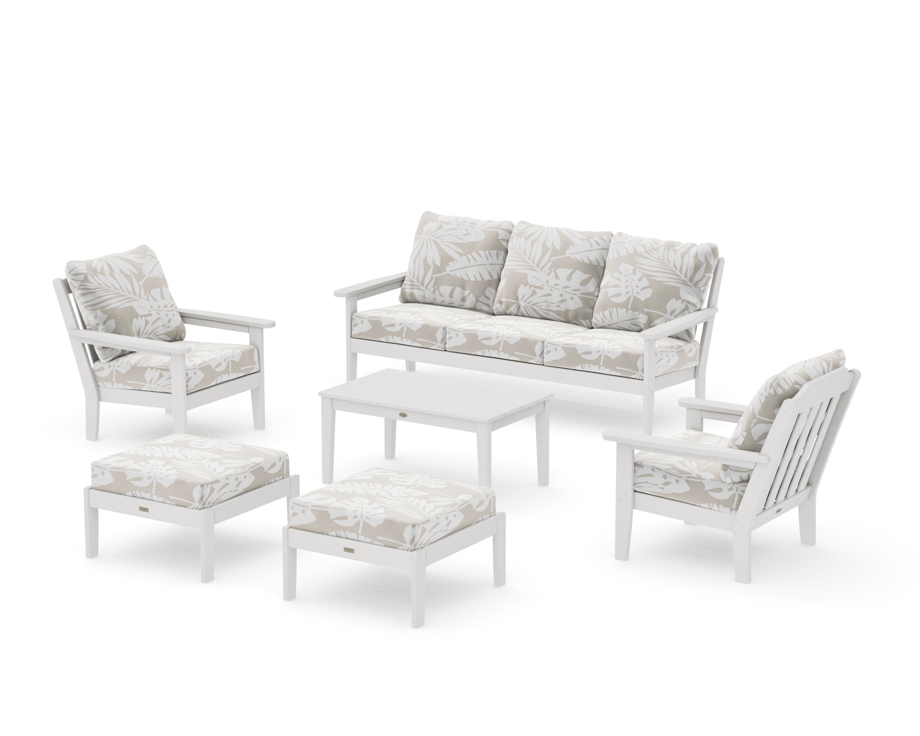 Cottage 6-Piece Lounge Sofa Set in Vintage White / Leaf Dune Burlap
