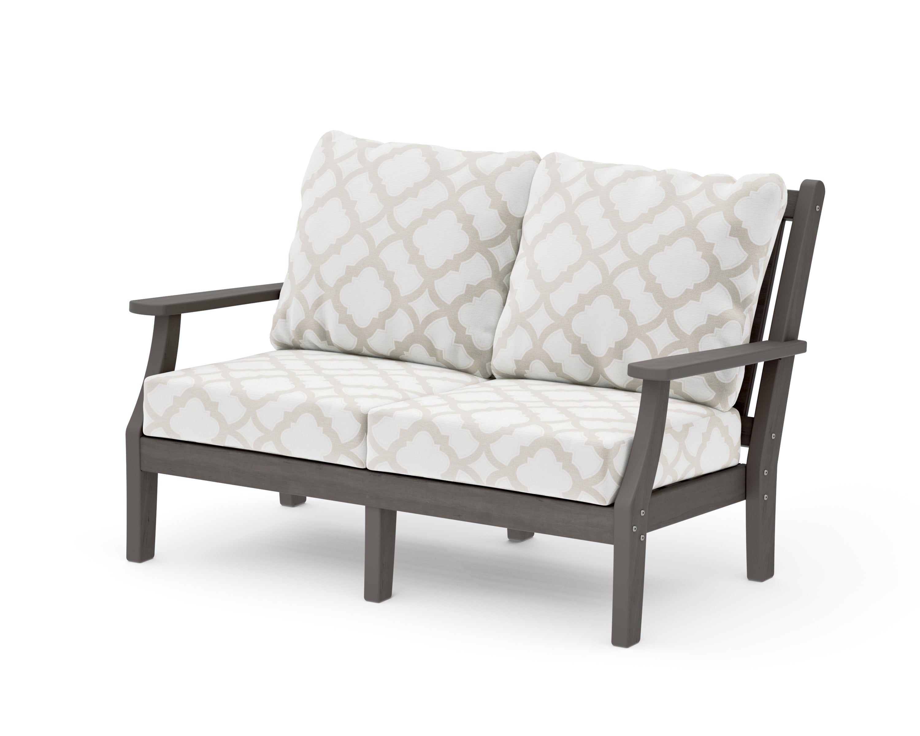 Wovendale Deep Seating Loveseat in Driftwood / Trellis Dune Burlap