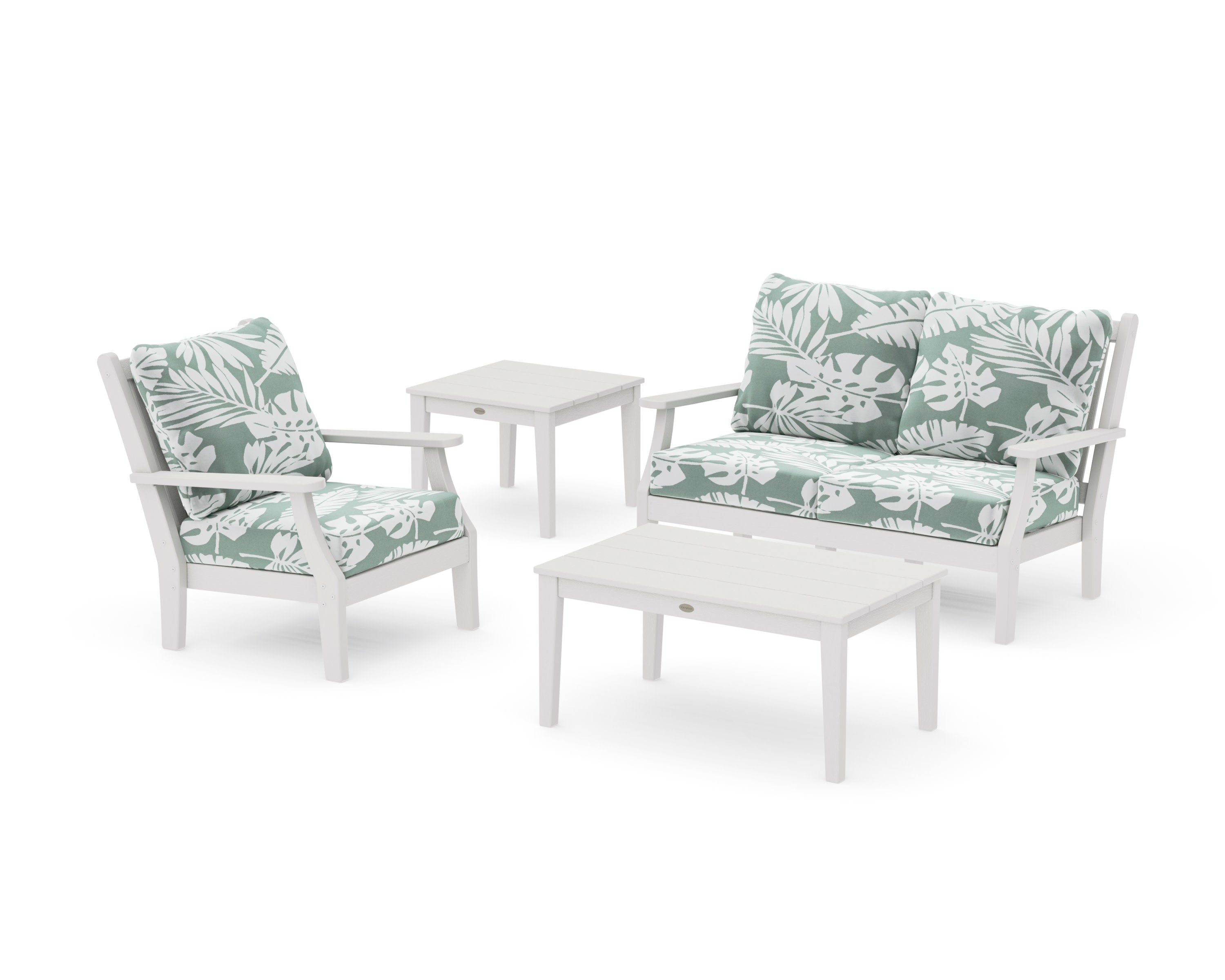 Wovendale 4-Piece Deep Seating Set in Vintage White / Leaf Glacier Spa
