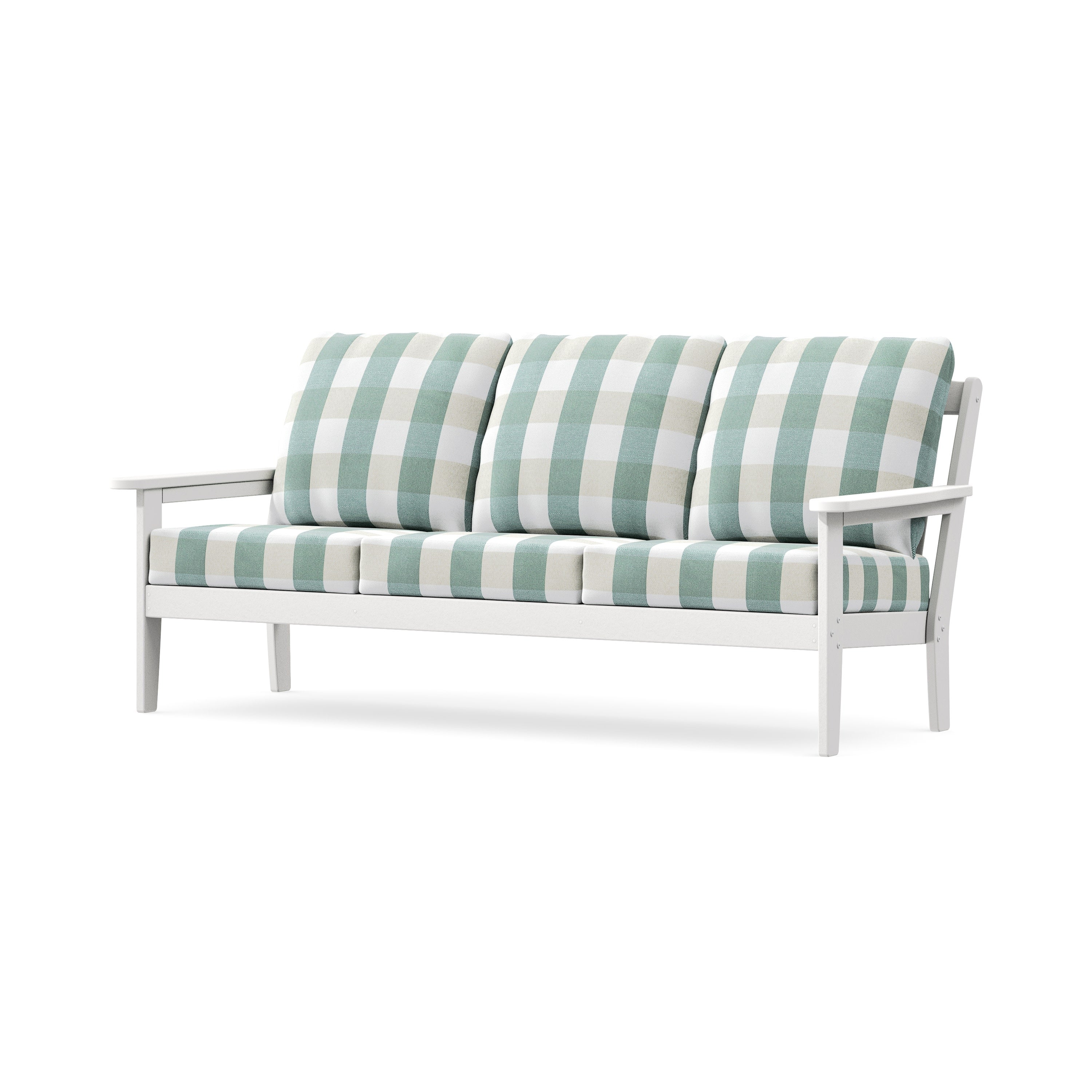 Cottage Deep Seating Sofa in White / Buffalo Plaid Glacier Spa