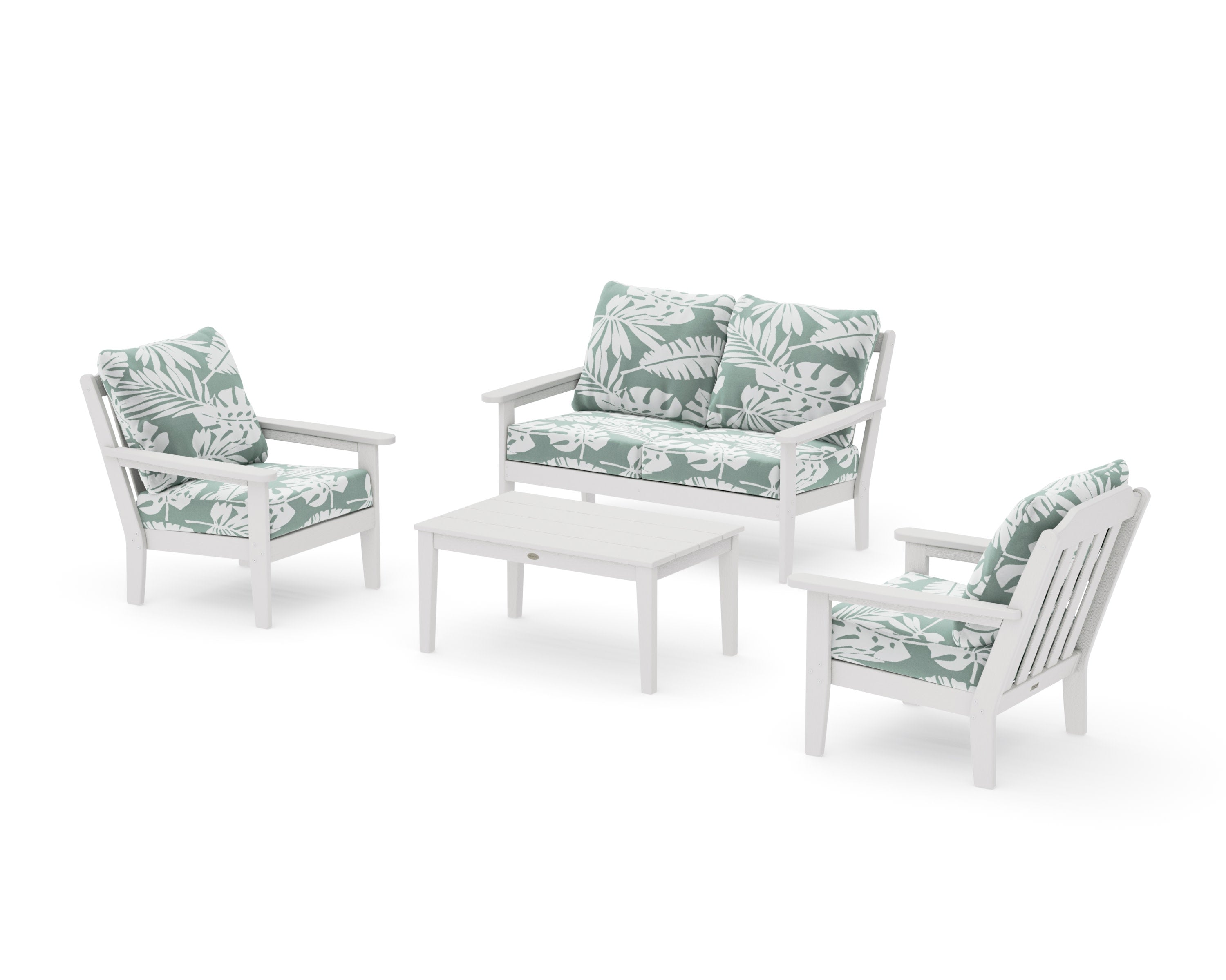 Cottage 4-Piece Deep Seating Set with Loveseat in Vintage White / Leaf Glacier Spa