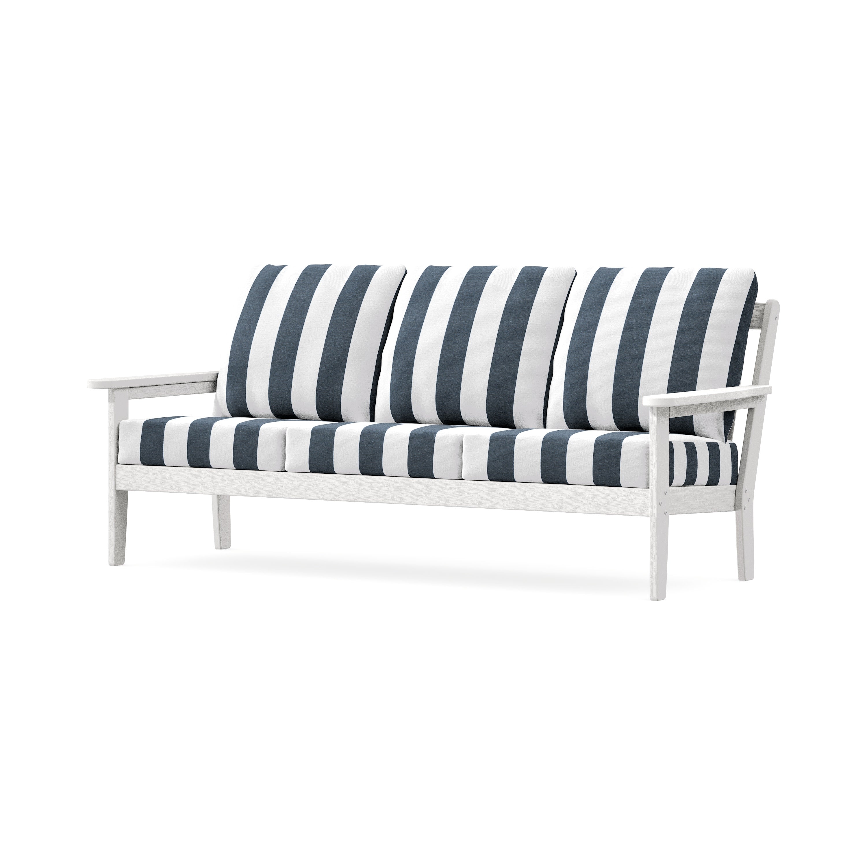 Cottage Deep Seating Sofa in Vintage White / Cabana Stripe Marine Indigo