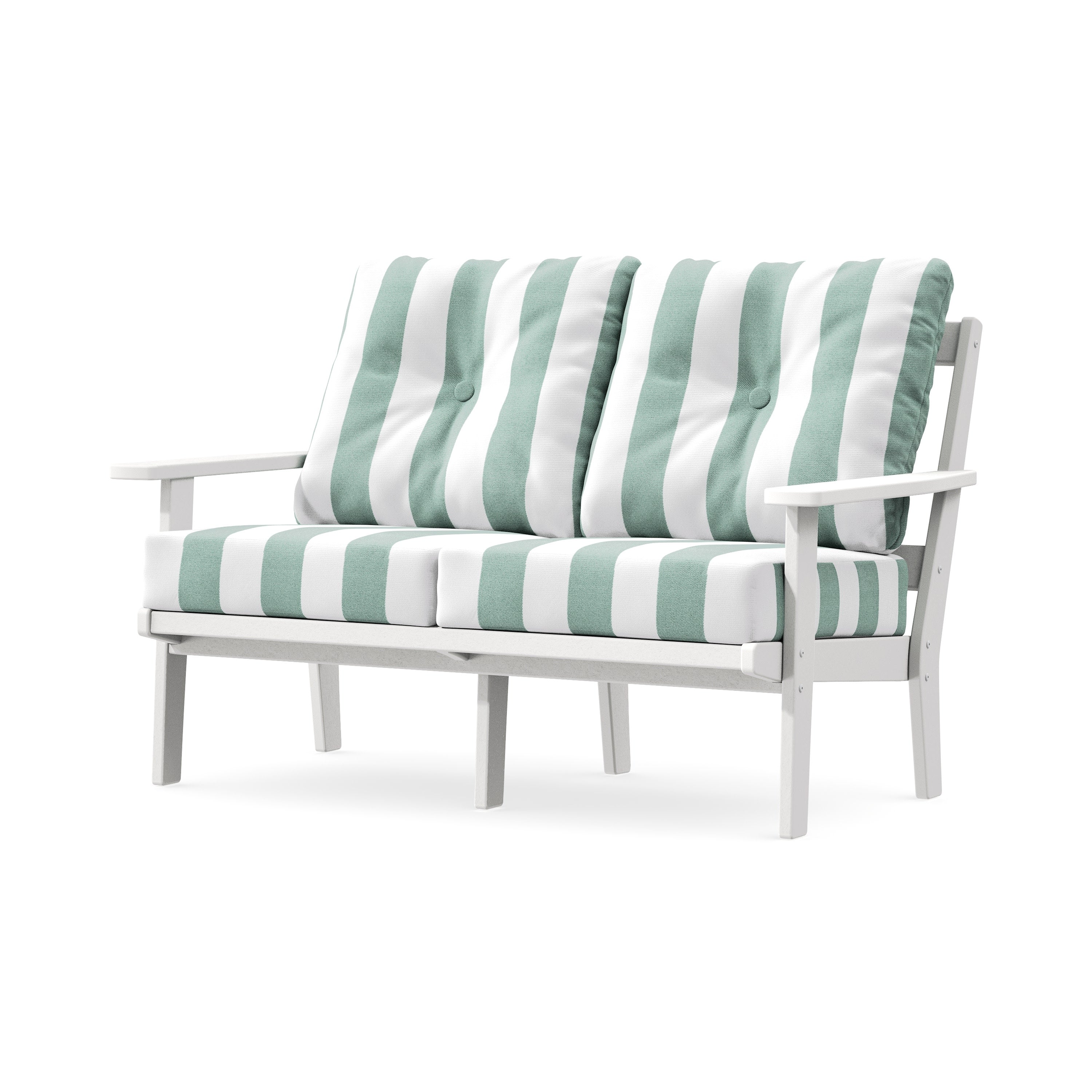 Prairie Deep SeatingLoveseat in White / Cabana Stripe Glacier Spa