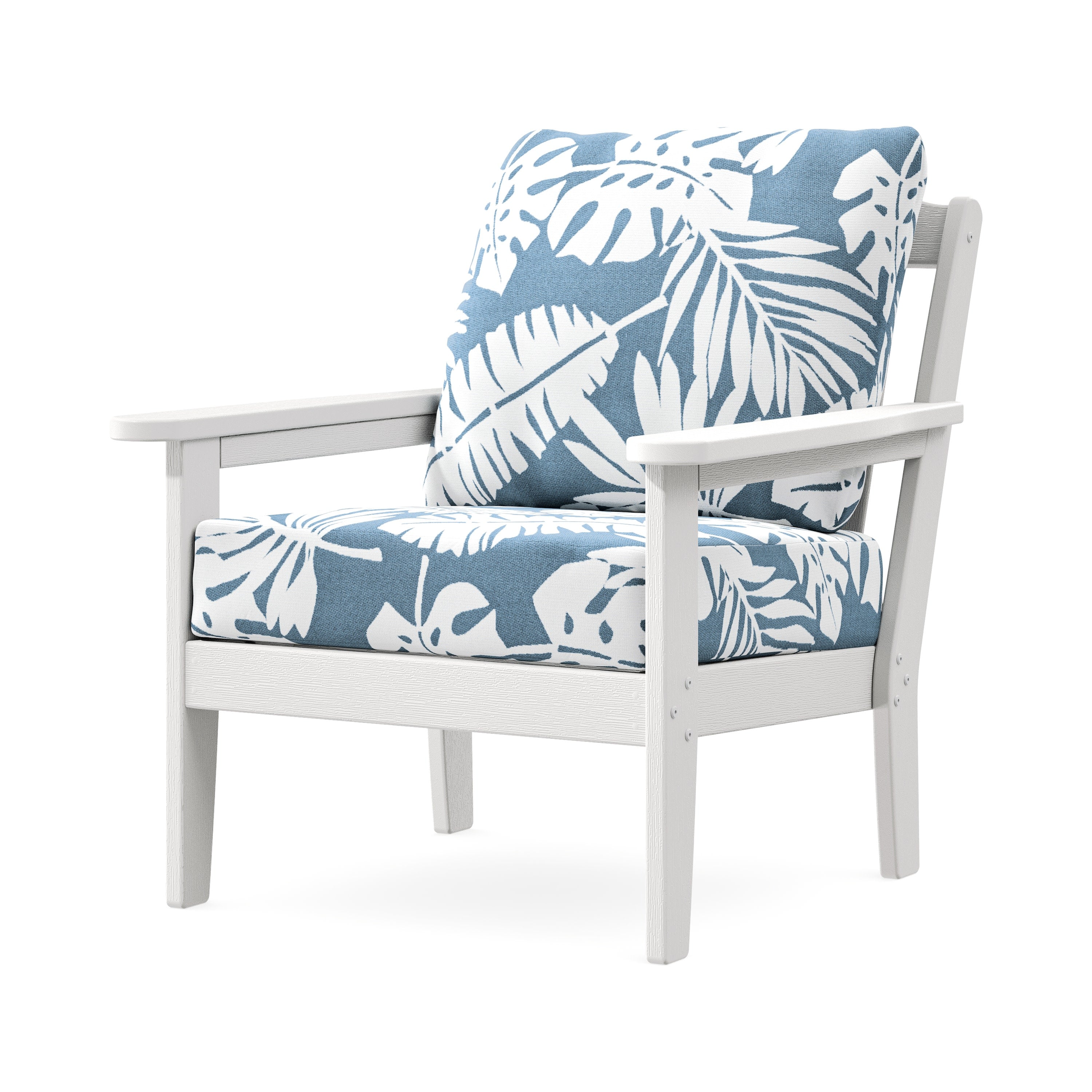 Cottage Deep Seating Chair in Vintage White / Leaf Sky Blue