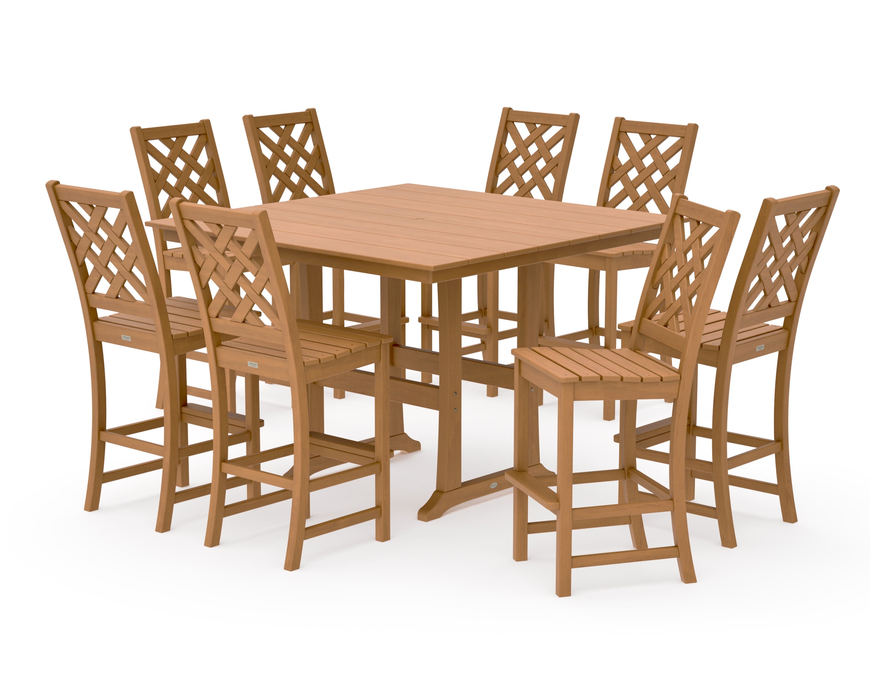 Wovendale Side Chair 9-Piece Square Farmhouse Bar Set with Trestle Legs in Natural