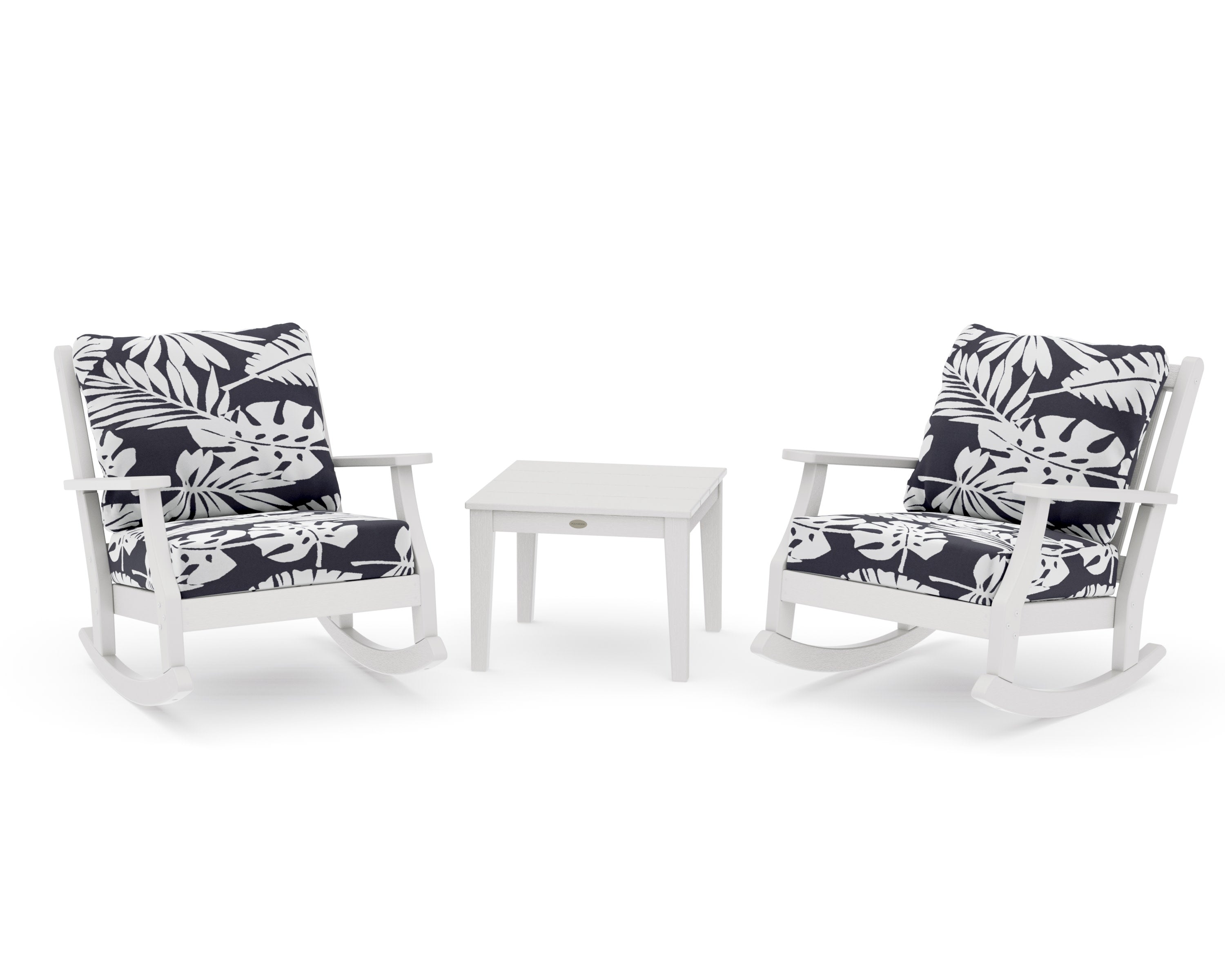 Wovendale 3-Piece Deep Seating Rocker Set in Vintage White / Leaf Navy